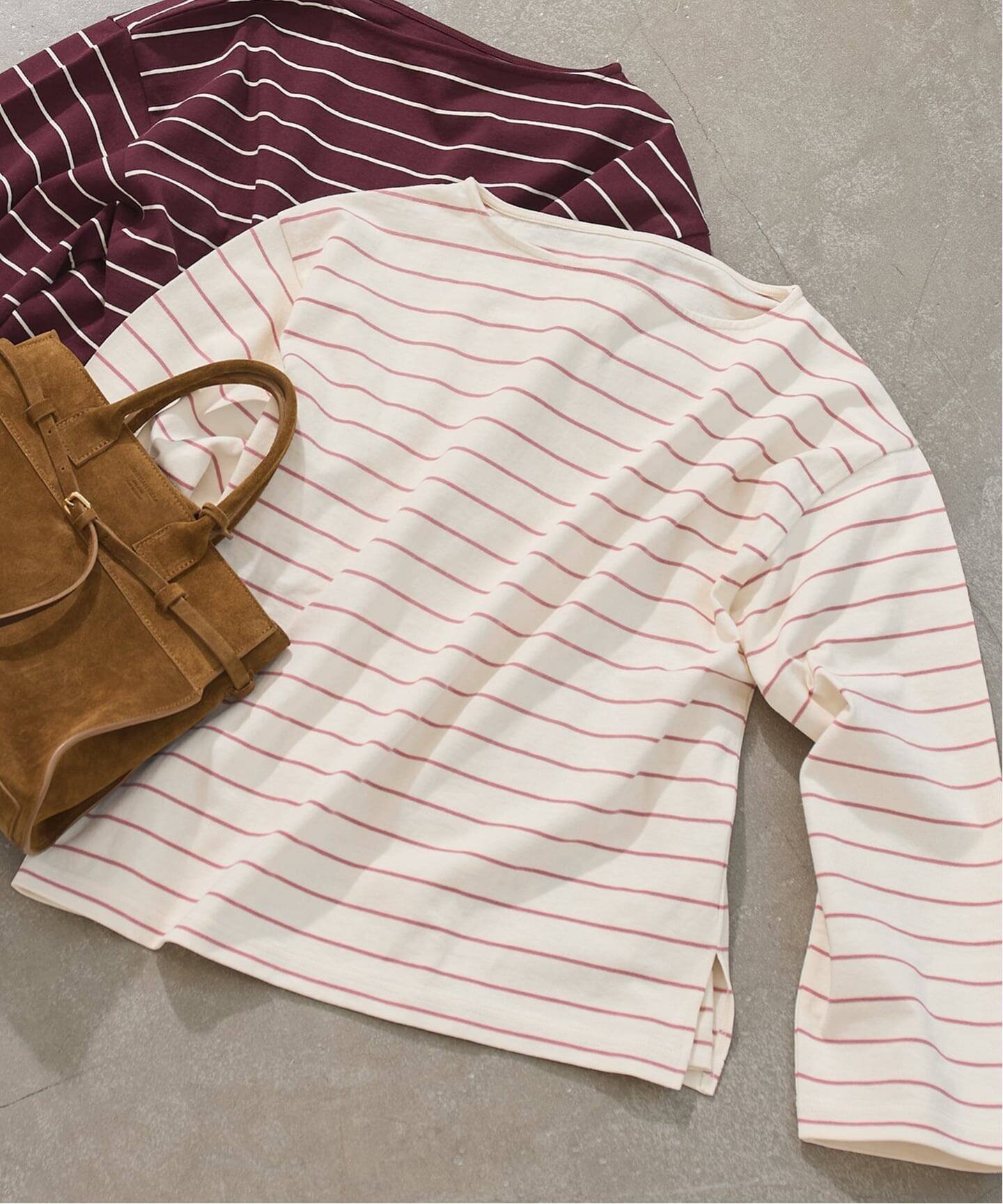 JOURNAL STANDARD 《予約》カラーボーダーリラックスCS ジャーナル スタンダード トップス カットソー・Tシャツ ネイビー ピンク ワインレッド ブルー【送料無料】