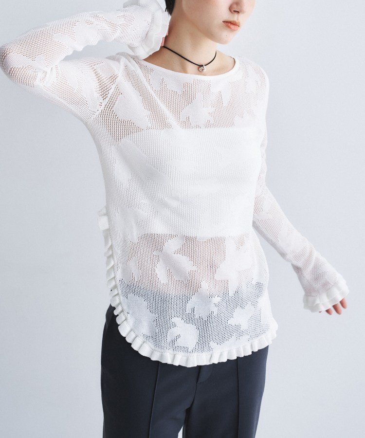 CODE A flower mesh pullover コードエー トップス ニット ホワイト ベージュ