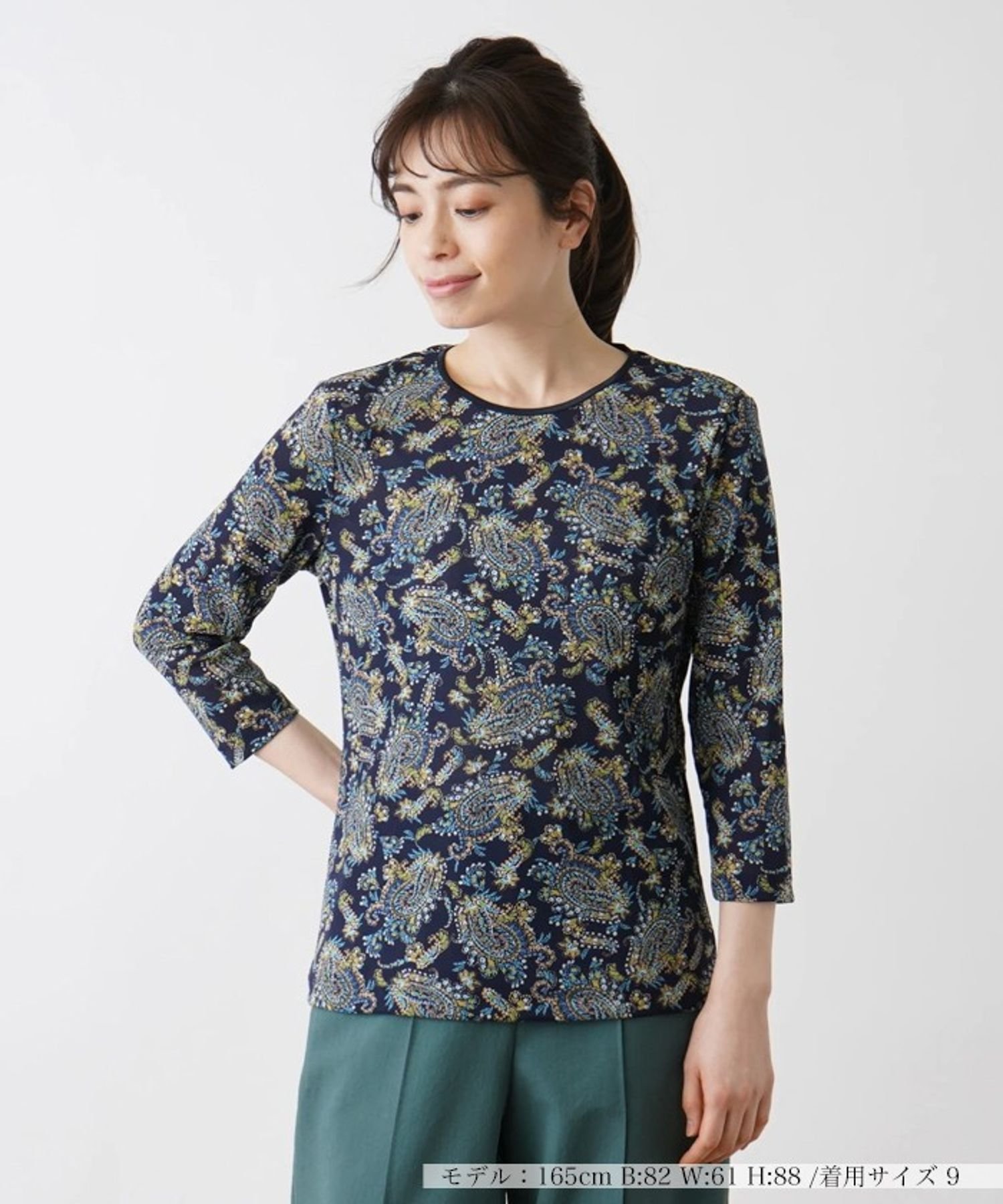 Leilian プリント7分袖カットソー レリアン トップス カットソー・Tシャツ