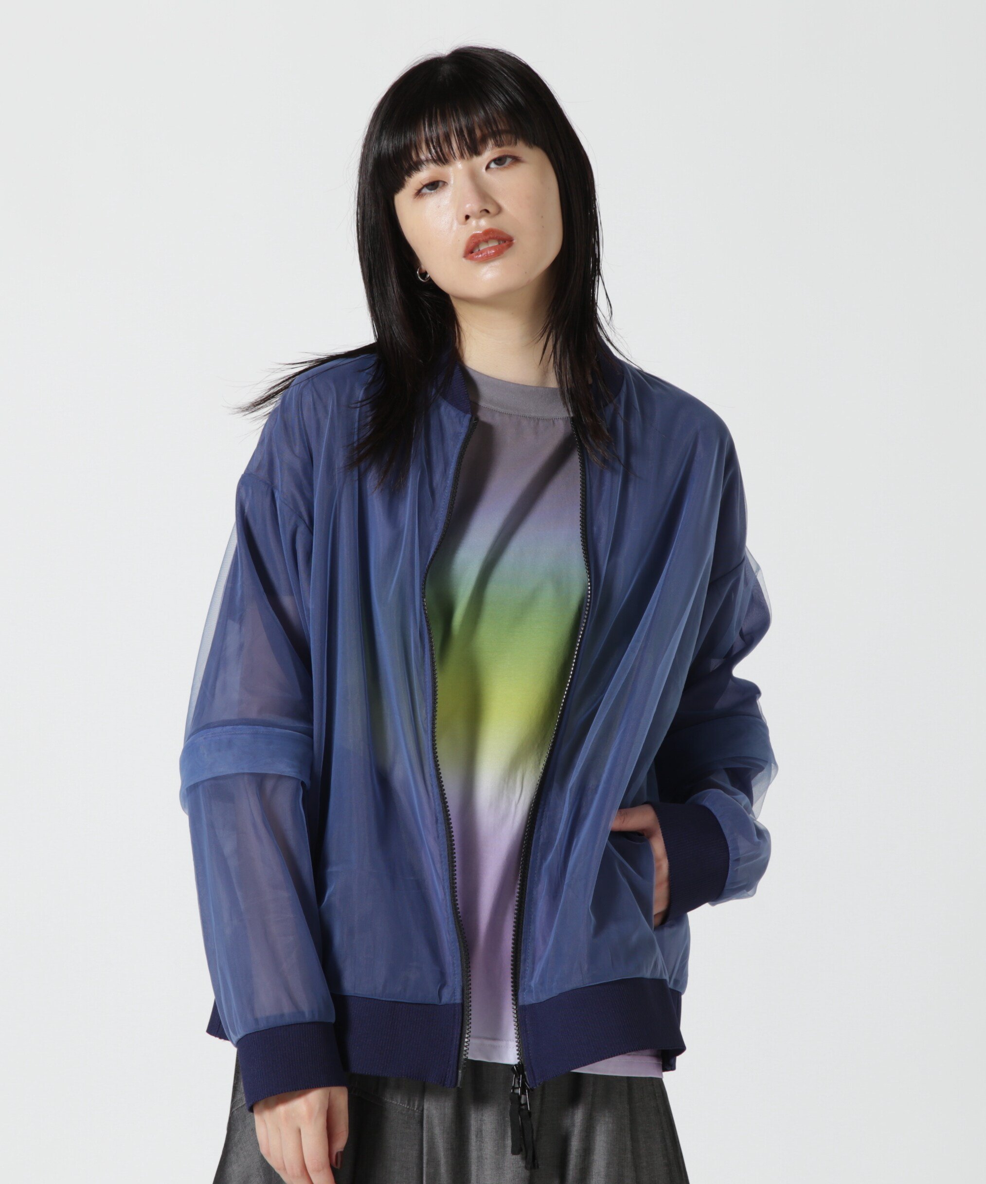 【SALE／30%OFF】ROYAL FLASH AULA AILA/アウラアイラ/別注シアーブルゾン ロイヤルフラッシュ ジャケット・アウター ブルゾン・ジャンパー ブルー グレー【送料無料】のサムネイル