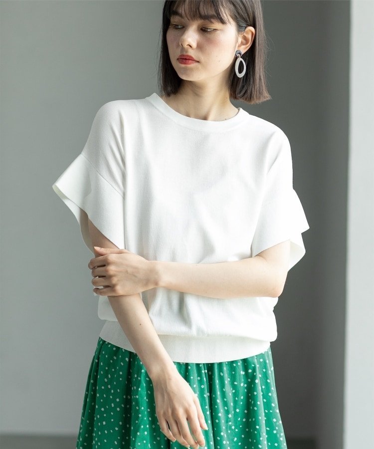 OPAQUE.CLIP UV クールタッチ袖ヒラニット【接触冷感/抗ピル/洗濯機洗い可】 オペークドットクリップ トップス ニット ホワイト ブラック グリーン ベージュのサムネイル