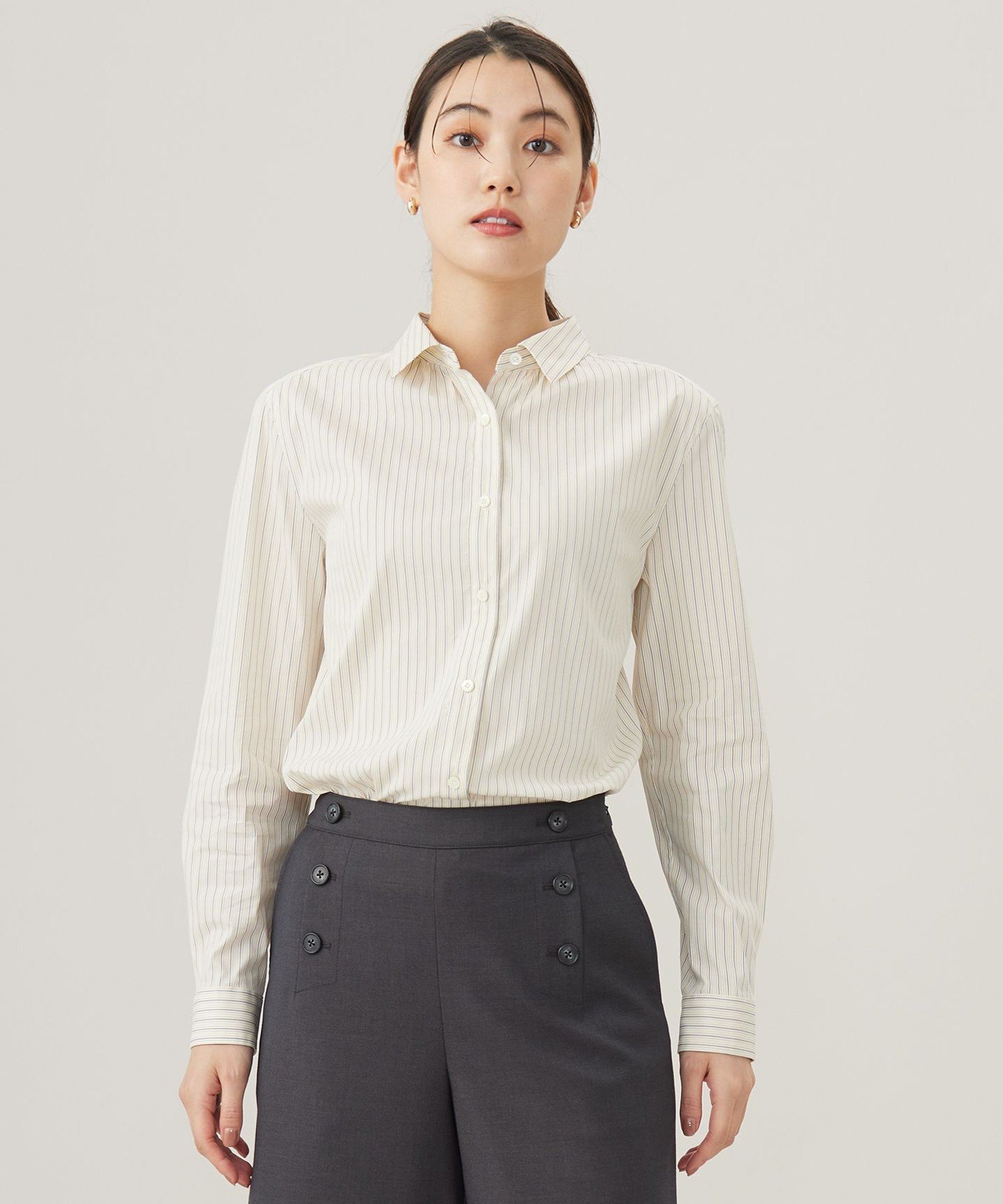 J.PRESS 【洗える】BEZ ドビーストライプ シャツカラー ブラウス ジェイプレス トップス シャツ・ブラウス ネイビー ホワイト イエロー