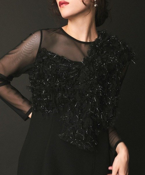 ANDRESD fringe glitter knot dress ドノバン ワンピース・ドレス ドレス ブラック ベージュ【送料無料】