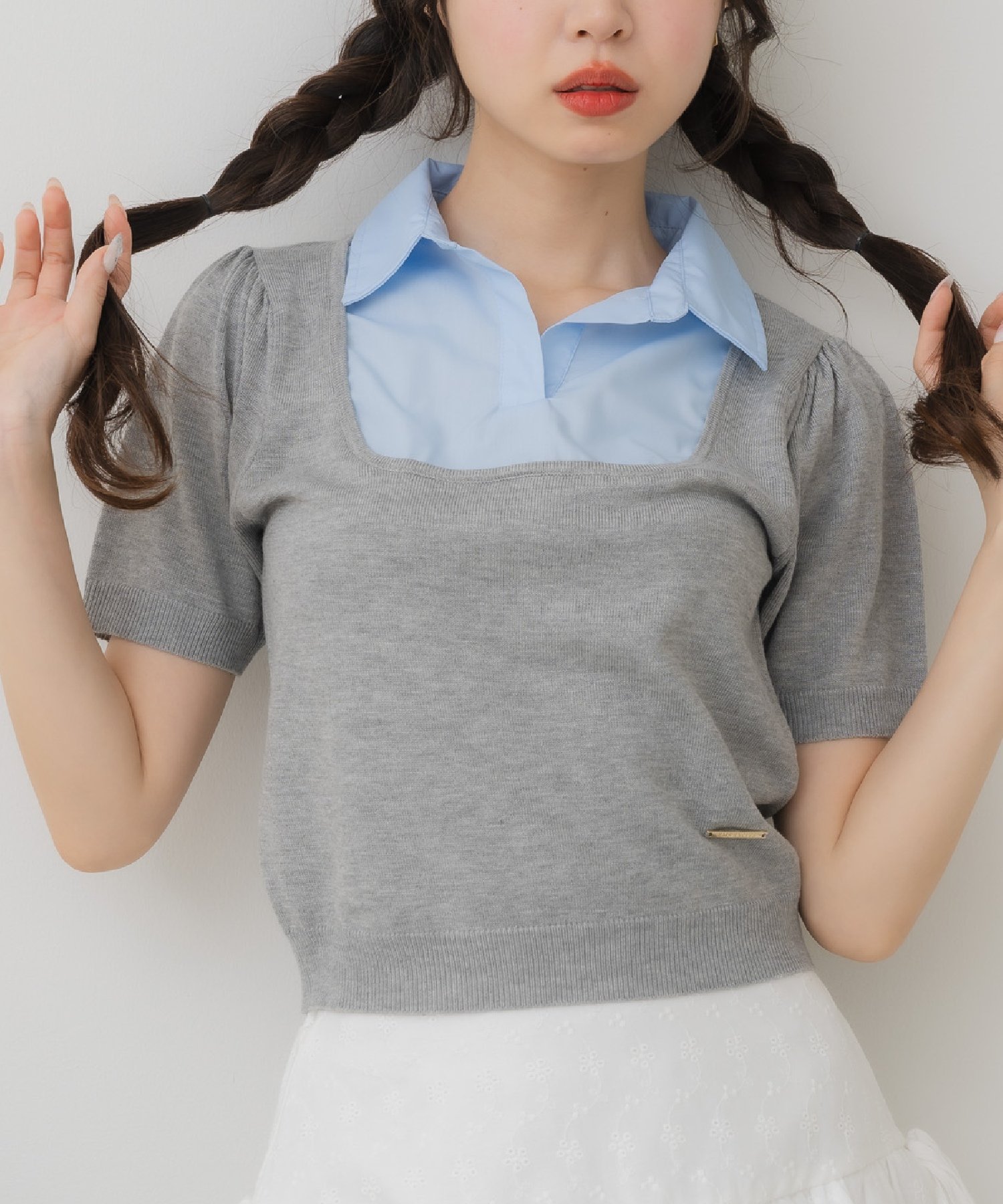 【SALE/69%OFF】ems excite SH襟ドッキングNTPO レトロガール トップス ニット ネイビー ブラウン