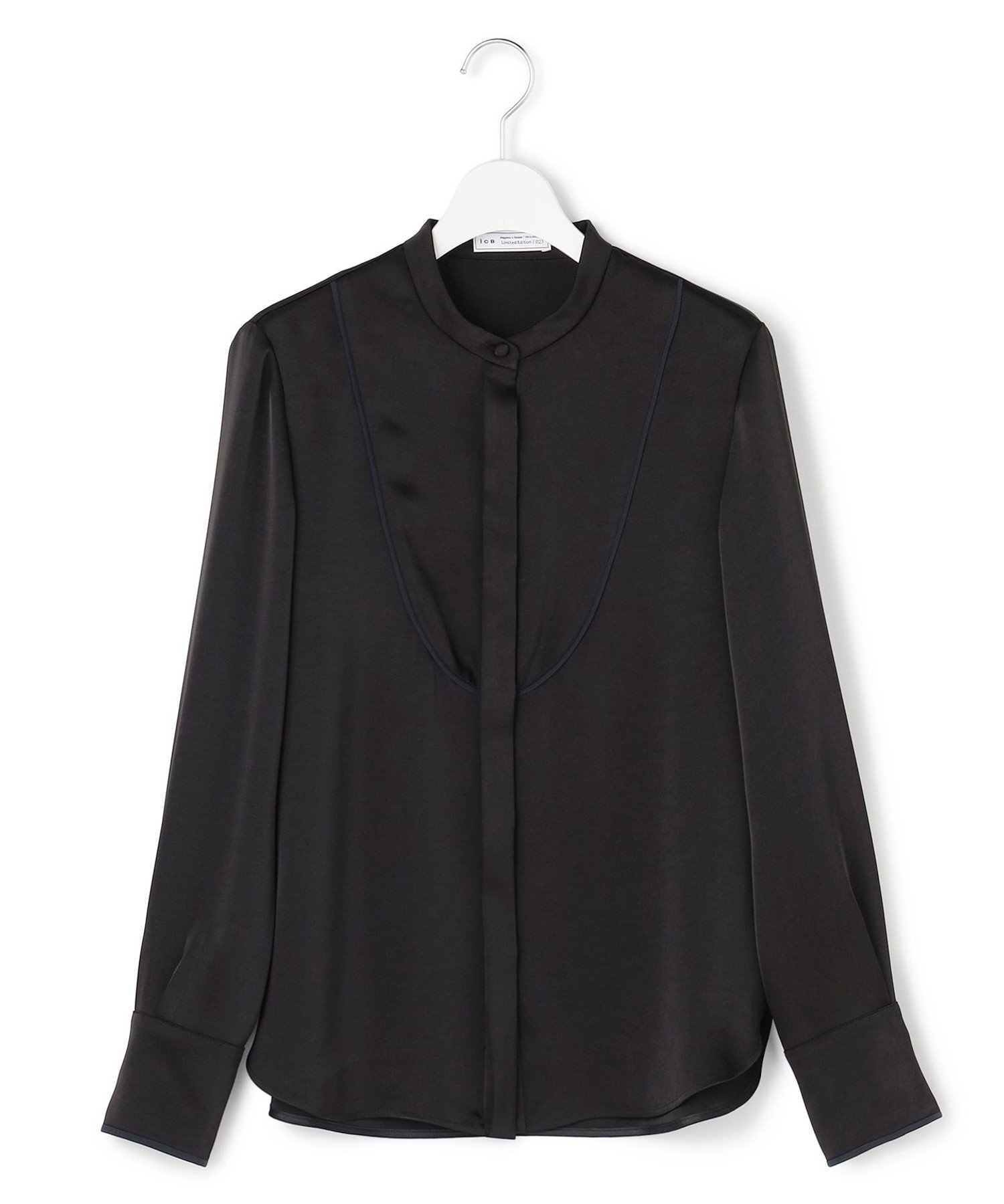 ICB L 【WEB&一部店舗限定】 DrapySatin バンドカラーシャツ アイシービー トップス シャツ・ブラウス ブラウン ブラック