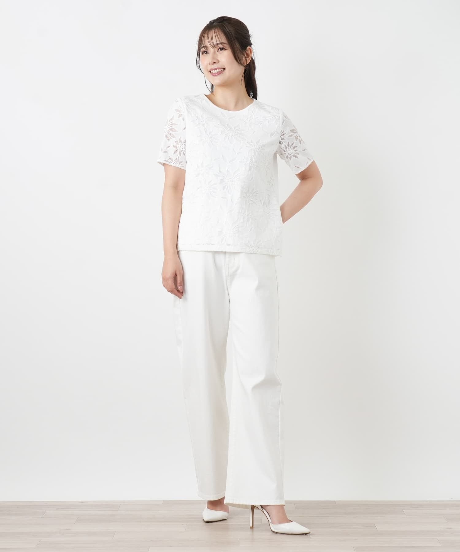 Leilian ラッセルレースカットソー【ROCHAS Premiere】 レリアン トップス カットソー・Tシャツ ホワイト