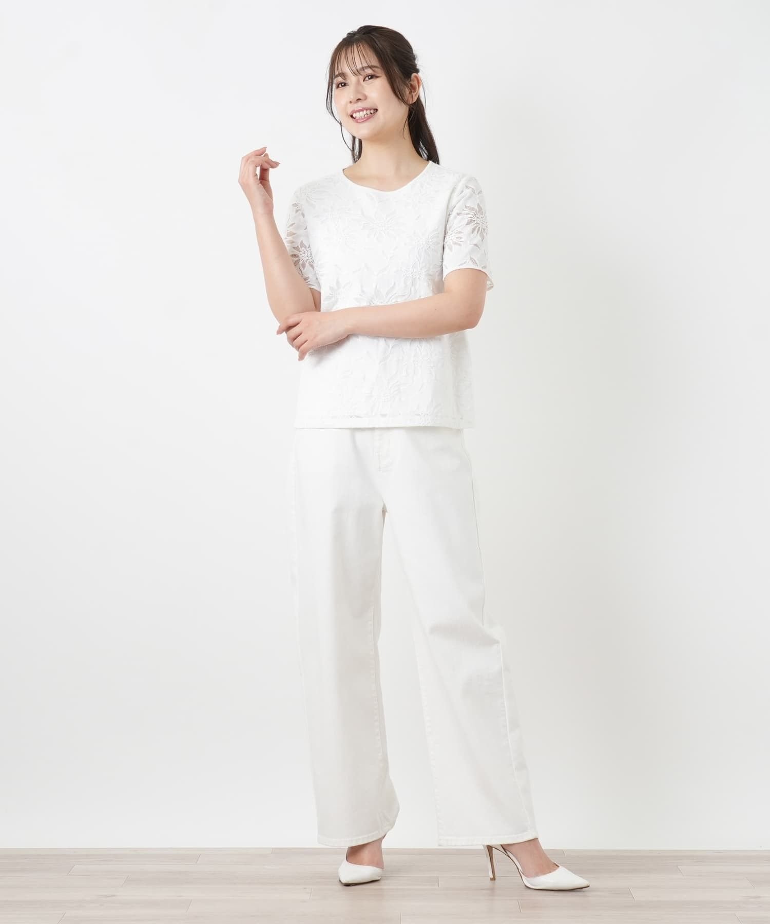 Leilian ラッセルレースカットソー【ROCHAS Premiere】 レリアン トップス カットソー・Tシャツ ホワイト