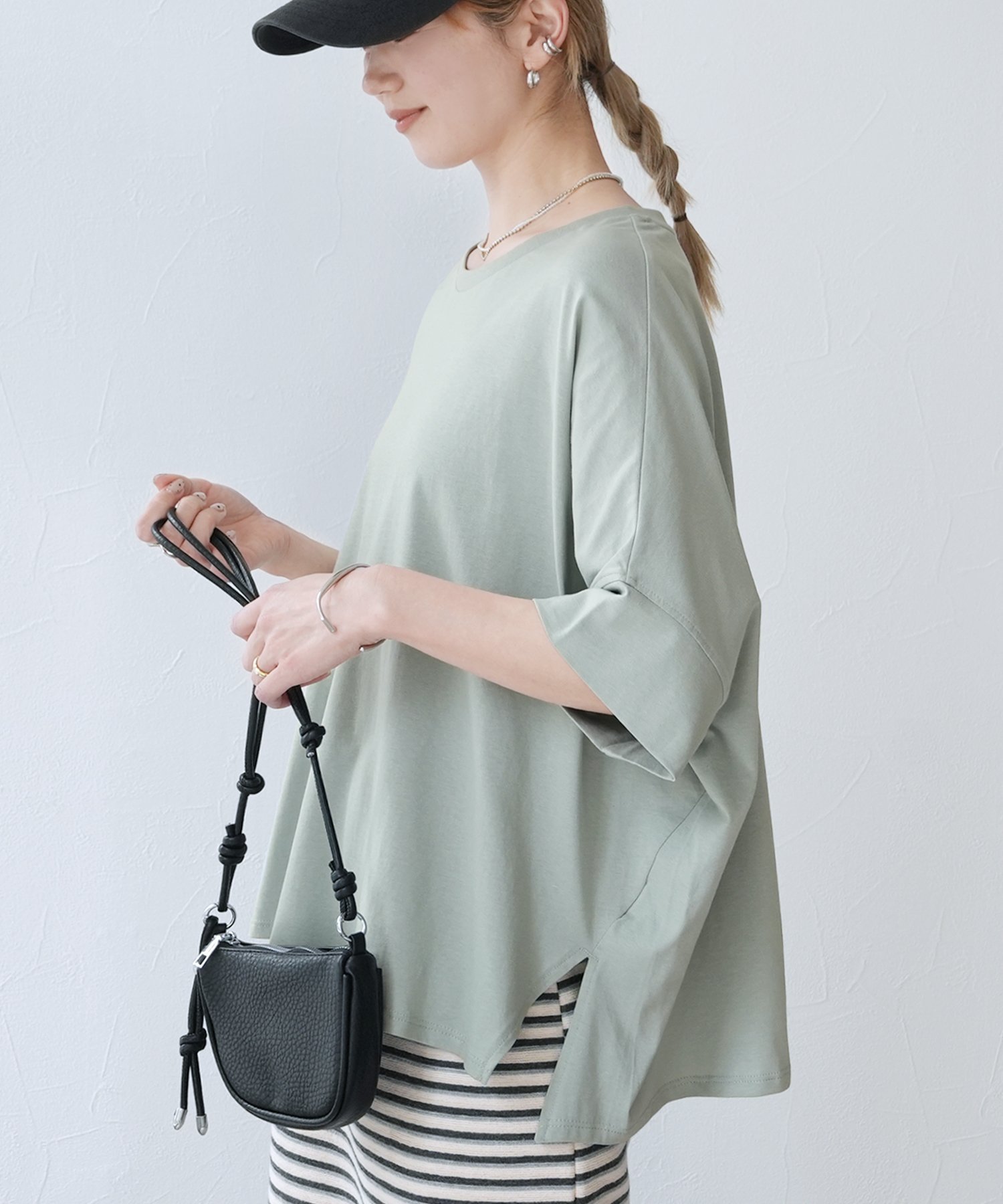 reca ドルマンワイドカットソー(bel-bs-525) reca レカ レカ トップス カットソー・Tシャツ ホワイト グレー ブラック グリーン