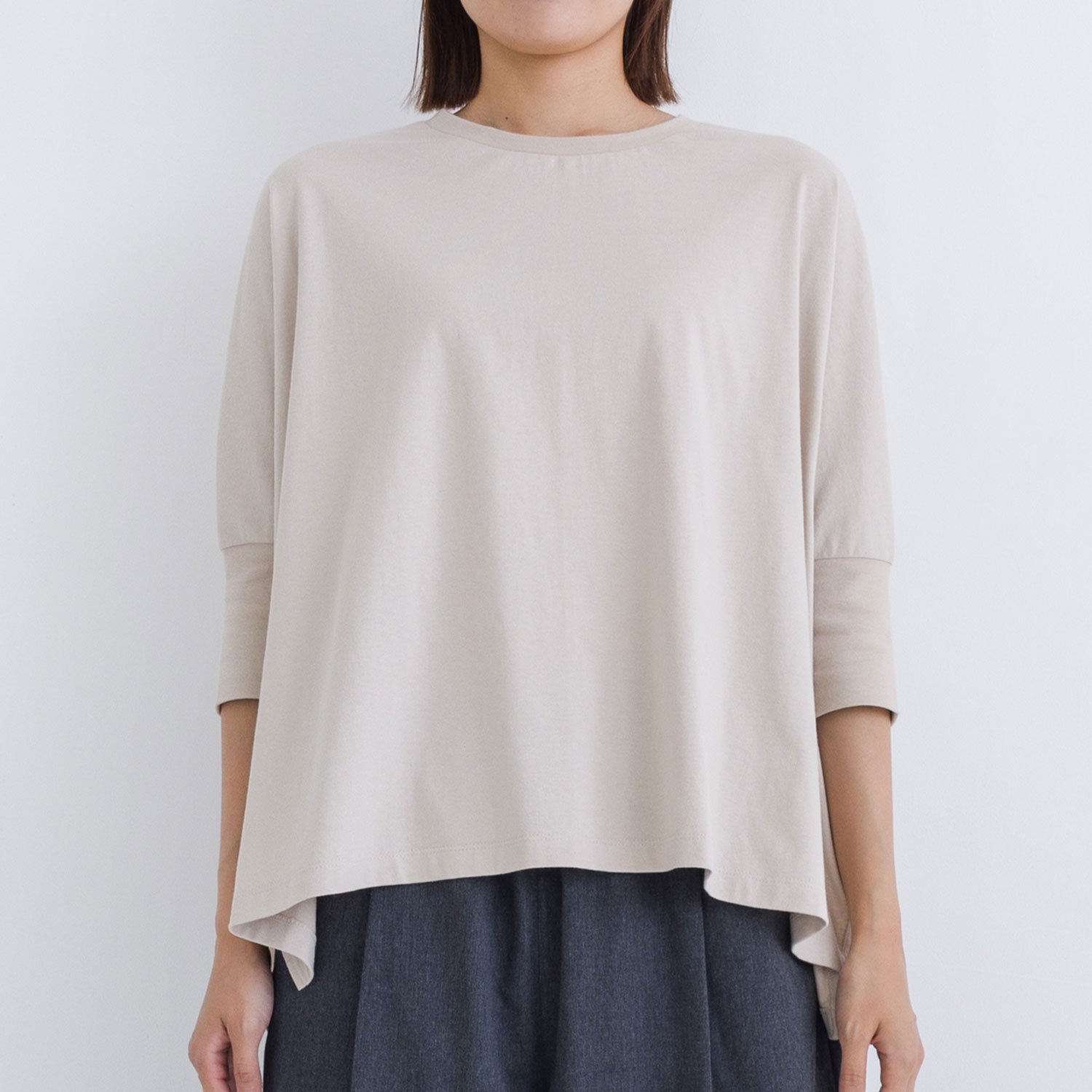 kermu ひんやり接触冷感 リブアクセント7分袖ワイドTシャツ ケルム トップス カットソー・Tシャツ ワインレッド ホワイト ネイビー