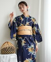 Nico@ntique ニコアンティーク 浴衣3点セット 紺地にアンティークローケツ柄 Fサイズ ウタタネ 着物・浴衣・和装小物 浴衣【送料無料】
