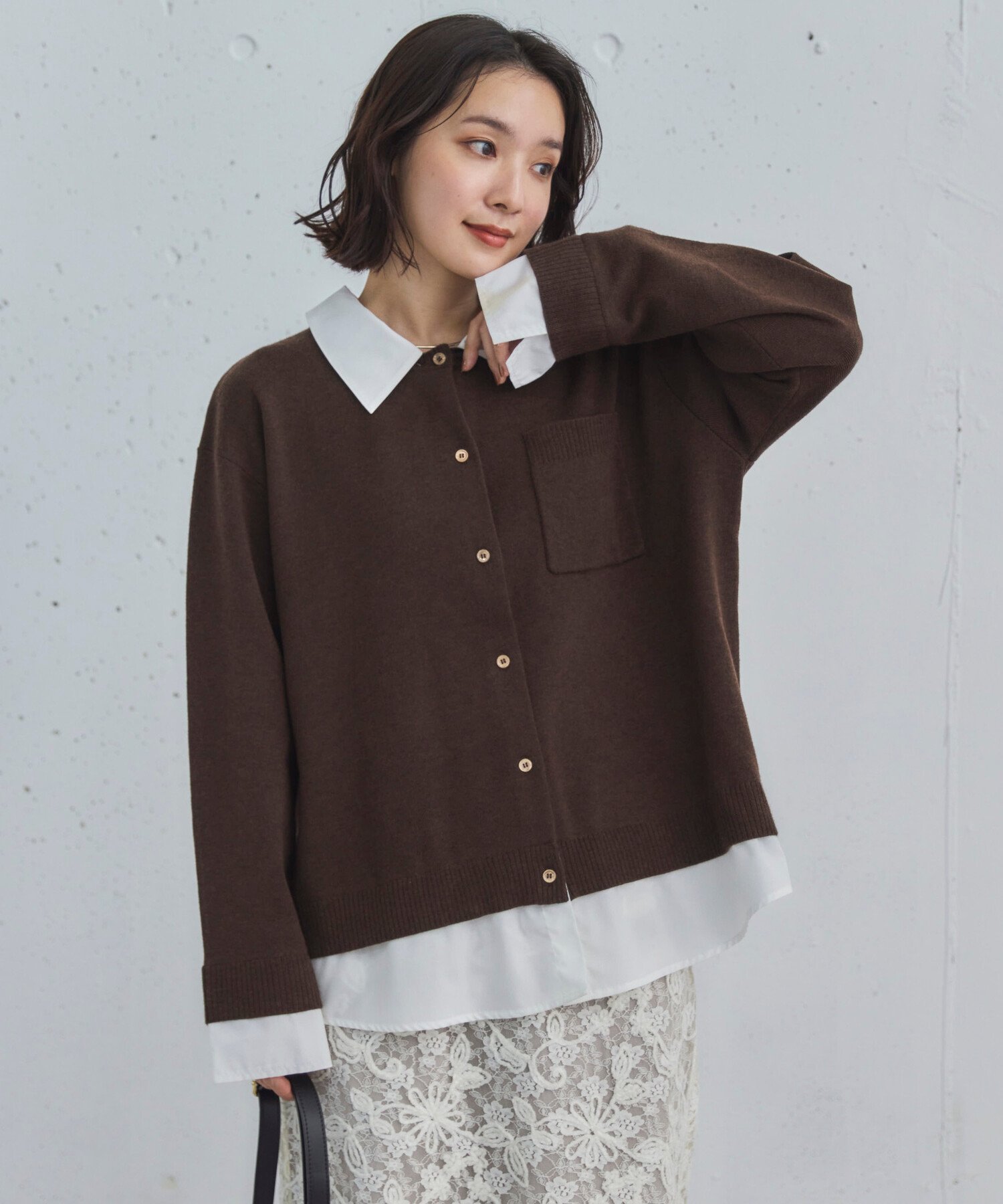 DOUX ARCHIVES シャツドッキングニットカーデ ドゥアルシーヴ トップス ニット ネイビー グレー ブラウン【送料無料】のサムネイル