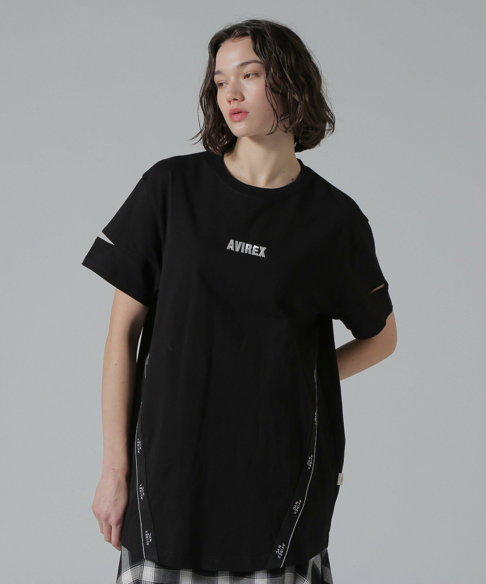 AVIREX CUFFS OPEN LOGO TAPE EMBROIDERED ONEPIECE/カフスオープンロゴテープ刺繍ワンピース アヴィレックス ワンピース・ドレス ワンピース パープル ホワイト ブラック【送料無料】
