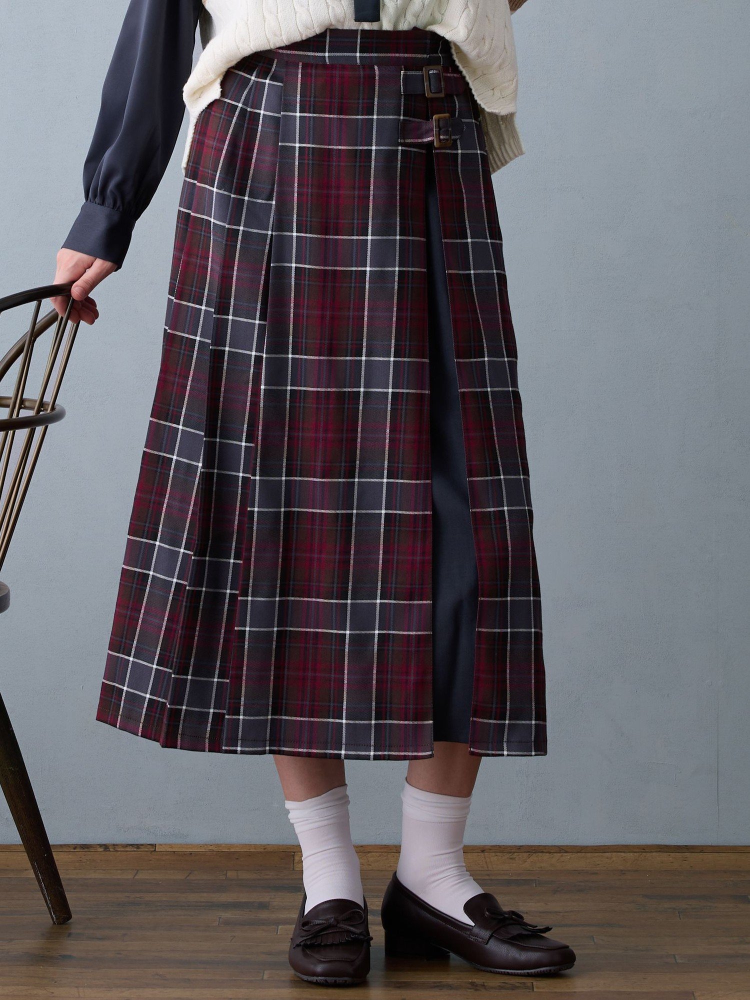 NICOLE CLUB チェックプリーツセットスカート ニコル クラブ スカート その他のスカート ブラウン レッド ブルー【送料無料】