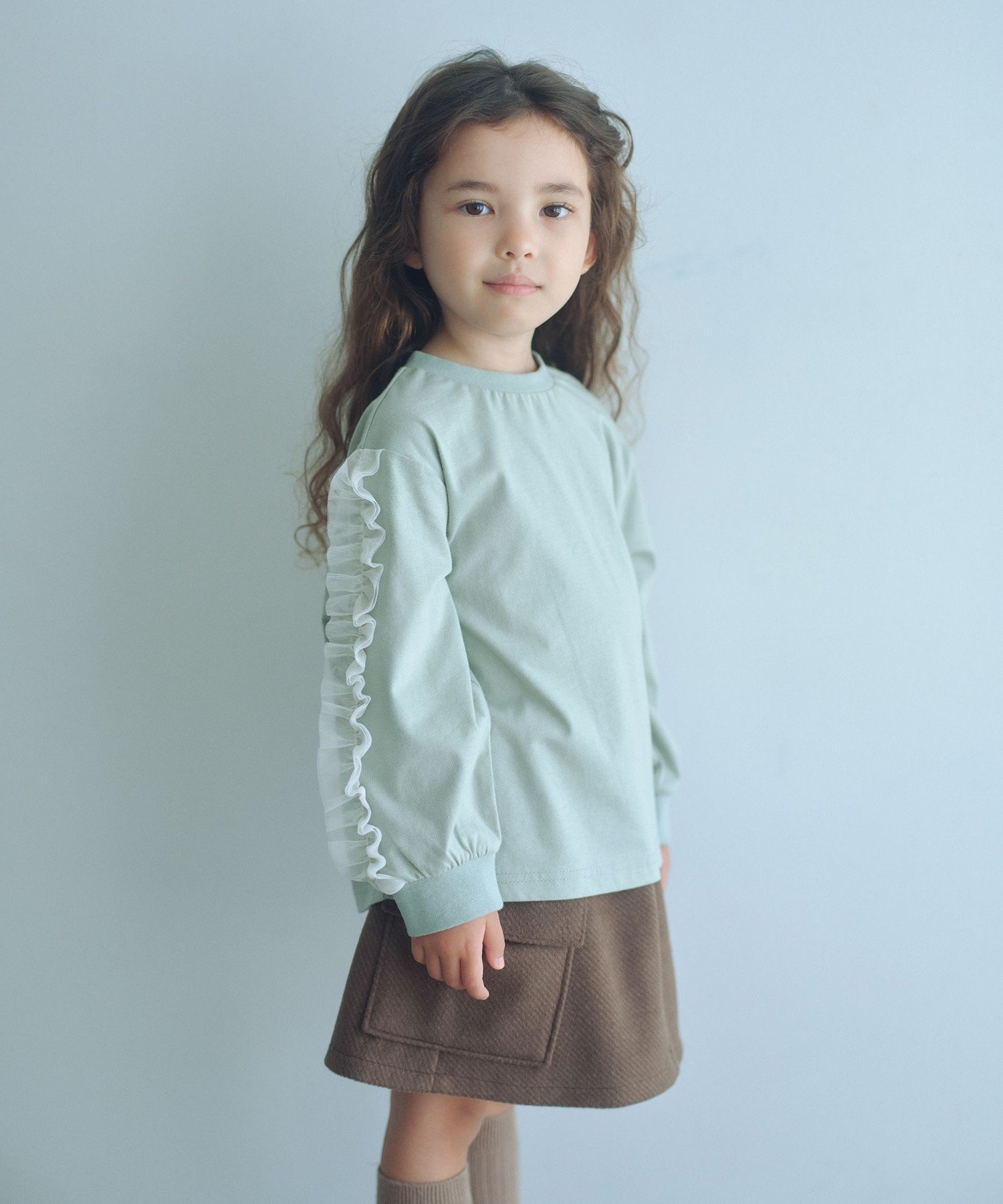 UNITED ARROWS green label relaxing 袖フリル ロンT / キッズ 100cm-160cm ユナイテッドアローズ グリ..