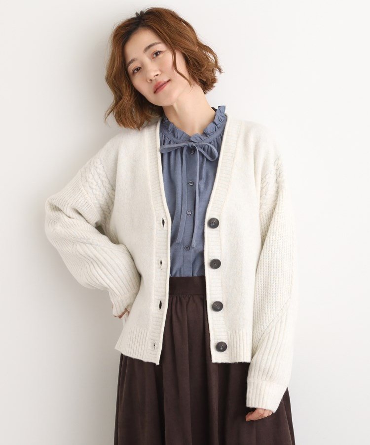 grove ケーブルアクセント Vネックカーディガン グローブ トップス カーディガン グレー ホワイト【送..