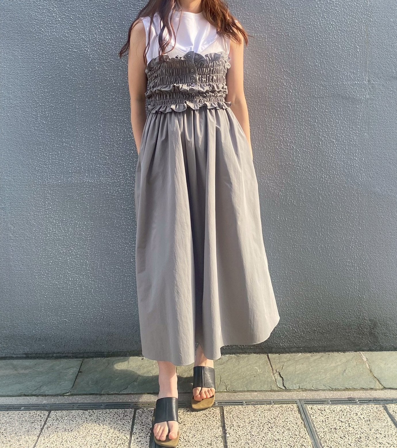 LE CIEL BLEU シャードバディスキャミドレス / Shirred Bodice Cami Dress ルシェルブルー ワンピース・ドレス ワンピース グレー ブラック
