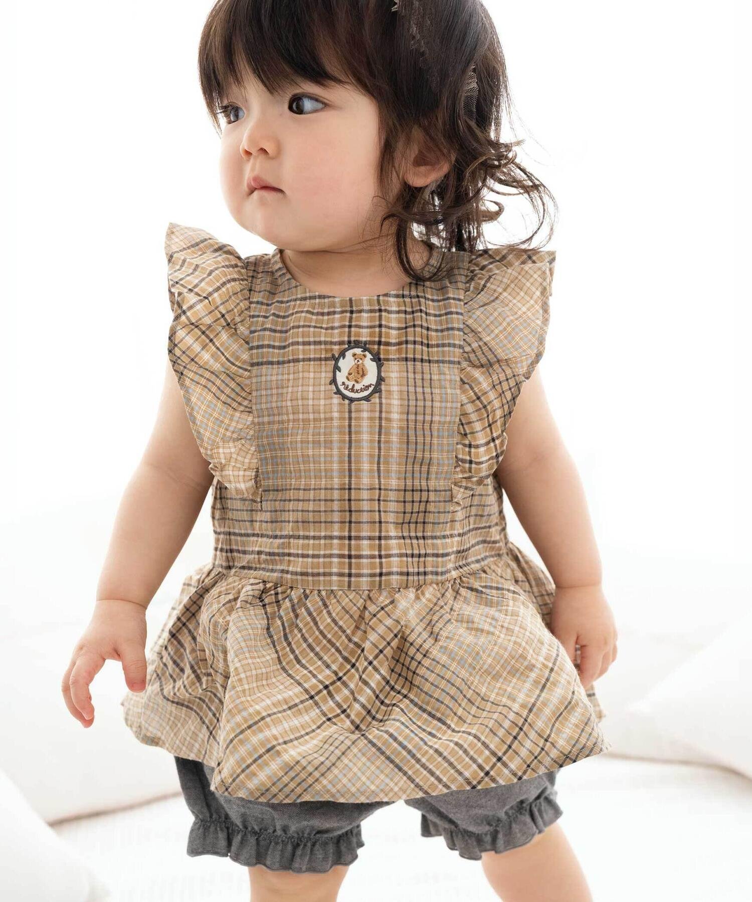 fillot de bebe reduction オーガニックチェックフリルチュニック&ブルマセットベビー(70~90cm) ベベ オンライン ストア マタニティウェア・ベビー用品 ベビートップス ベージュ