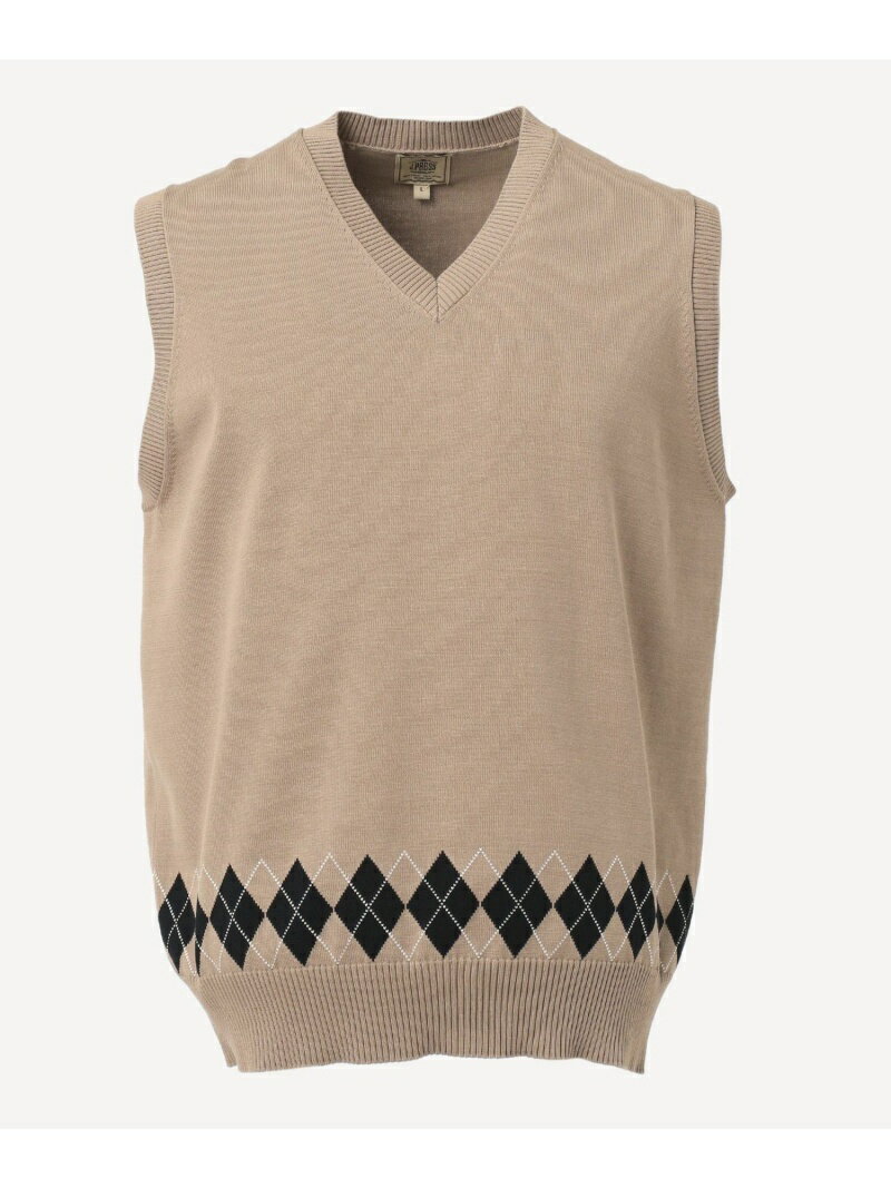 J. Press Houston Gass Cotton Jacquard V-neck Vest KROVBM0204: Beige
