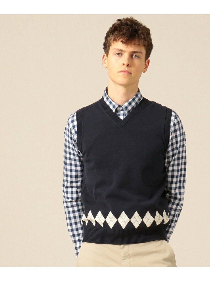 J. Press Houston Gass Cotton Jacquard V-neck Vest KROVBM0204: Navy