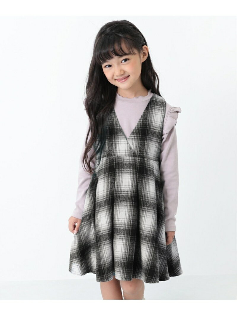 devirock シャギーチェックジャンパースカート ワンピース チェックデビロック 子供服 キッズ デビロック スカート ジャンパースカート グレー ネイビー ブラウン