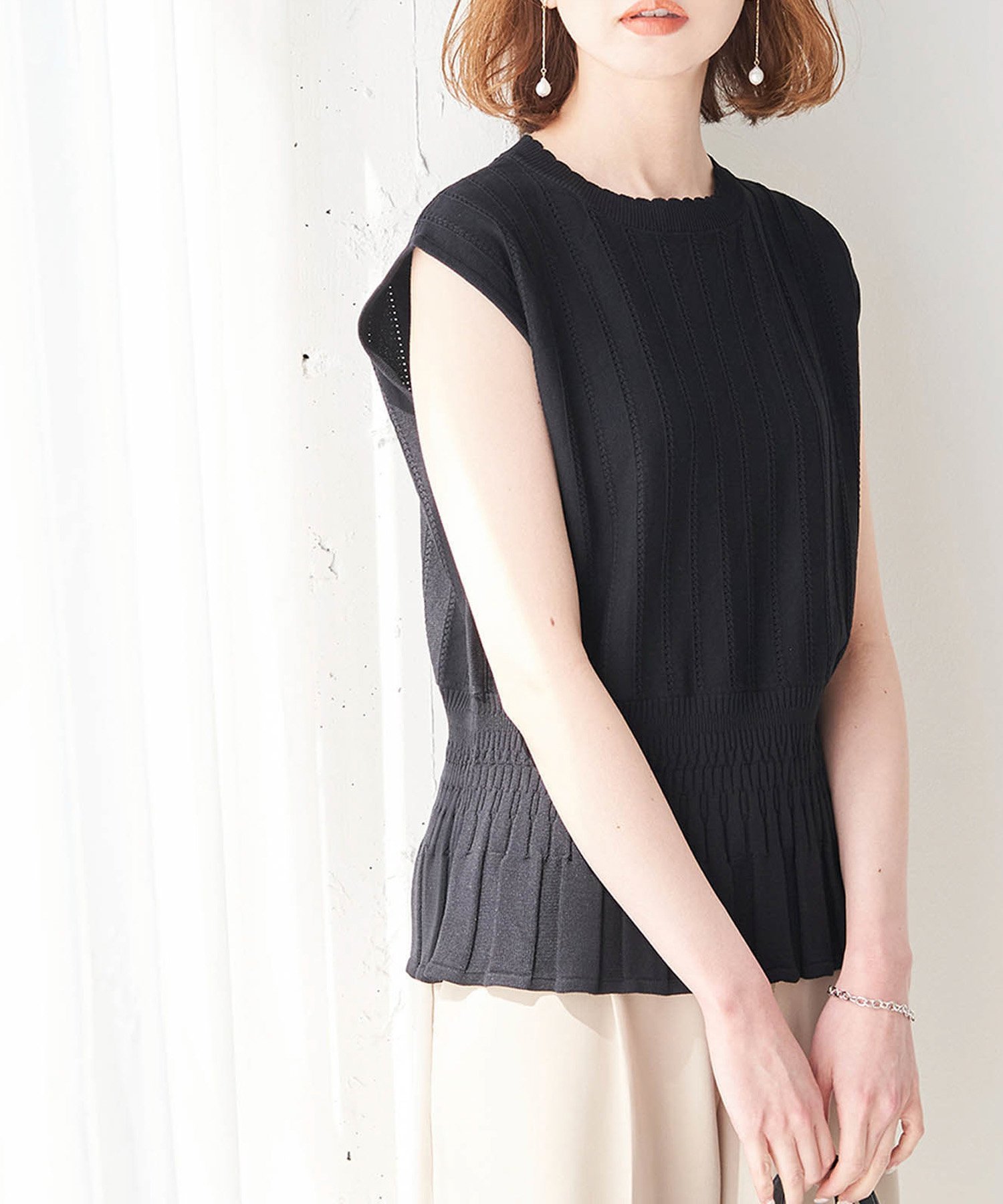 ROPE PICNIC アイレットレースペプラムニットプルオーバー Tシャツ