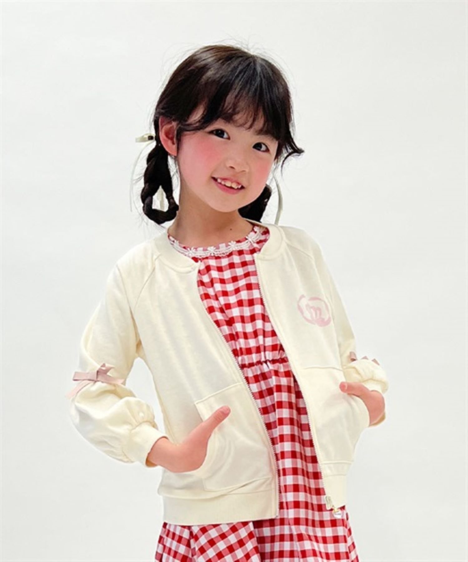 【SALE／50%OFF】axes femme kids 袖デザインUVカットパーカー アクシーズファム トップス カーディガン ホワイト ネイビーのサムネイル