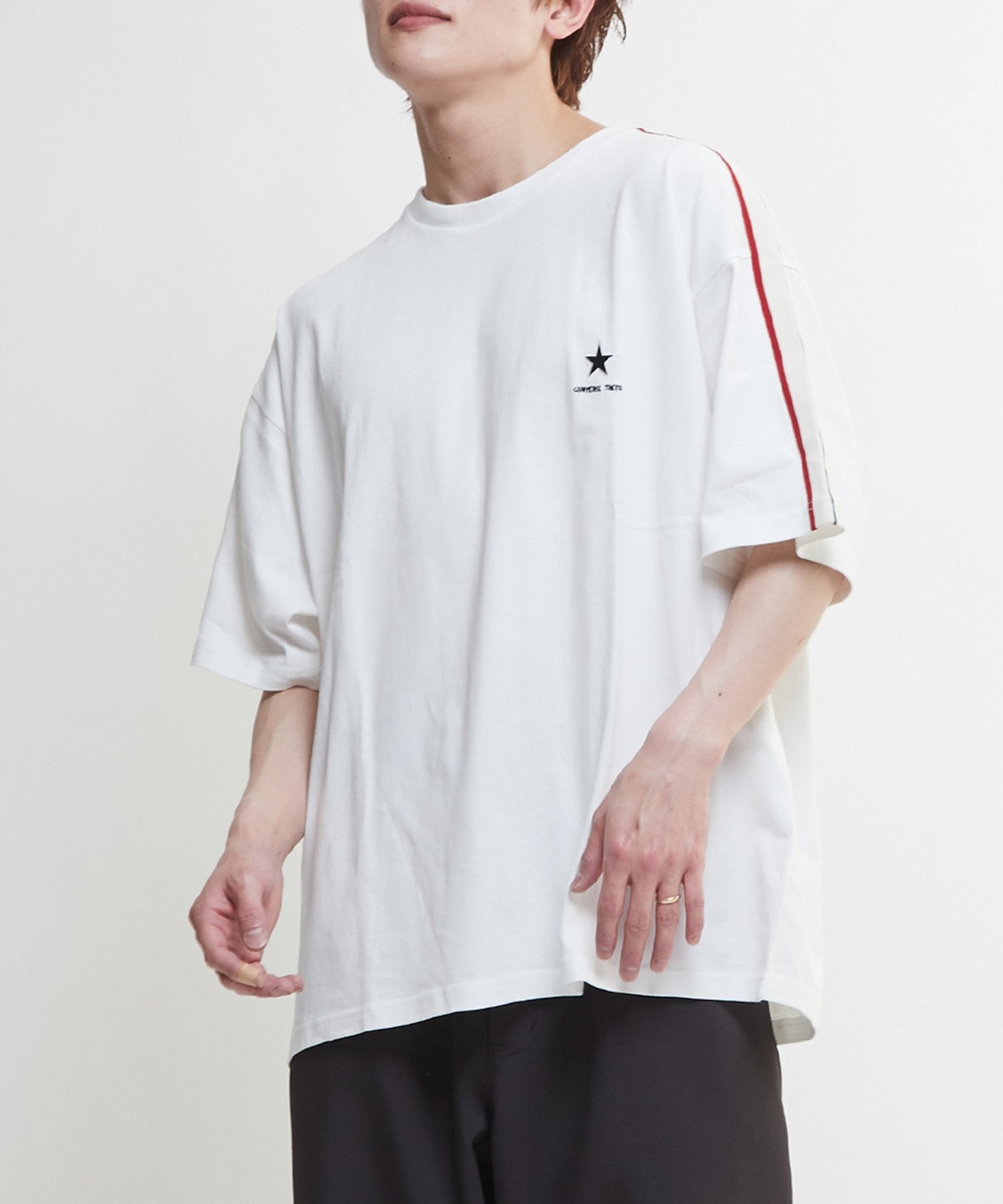 【SALE／40%OFF】CONVERSE TOKYO SIDE LINE PIGMENT TEE コンバーストウキョウ トップス カットソー・Tシャツ ホワイト ブラック【送料無料】