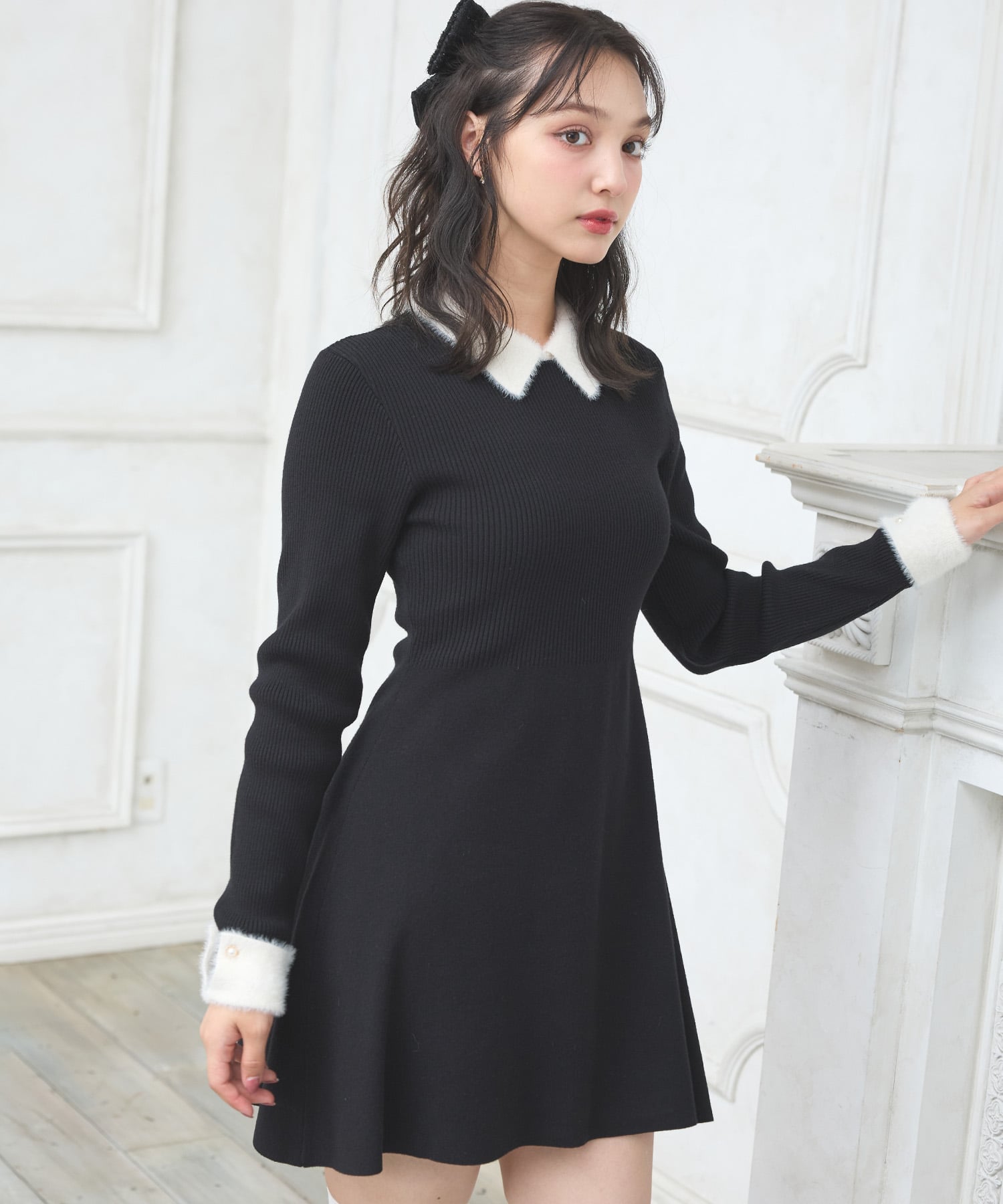 INGNI INGNI/(W)12G PBTリブ衿フェザーニットOP イング ワンピース・ドレス ワンピース ピンク グレー ブラック【送料無料】のサムネイル