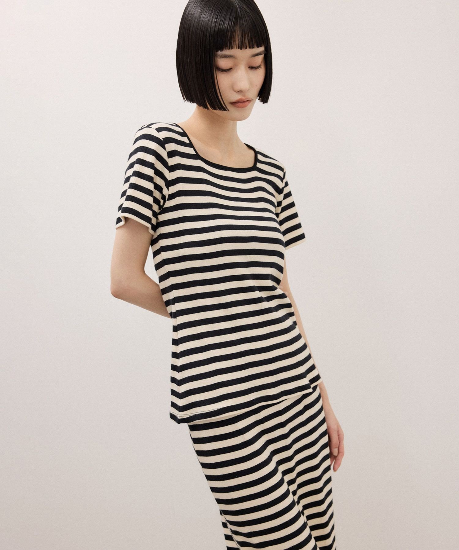 ADAM ET ROPE' FEMME 【Miller for ADAM ET ROPE'】別注 スクエアTee アダムエロペ トップス カットソー・Tシャツ ベージュ ブルー【送料無料】