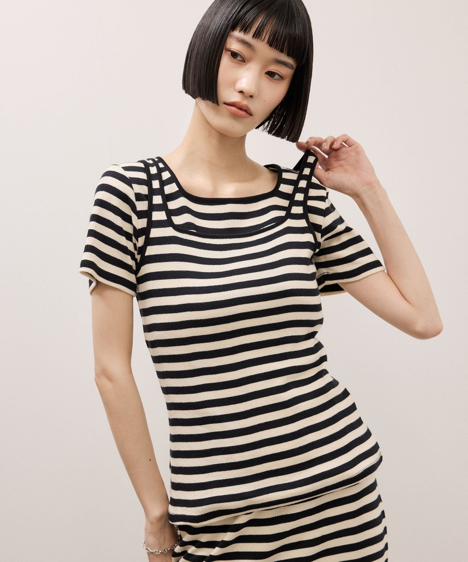 ADAM ET ROPE' FEMME 【Miller for ADAM ET ROPE'】別注 スクエアTee アダムエロペ トップス カットソー・Tシャツ ベージュ ブルー【送料無料】