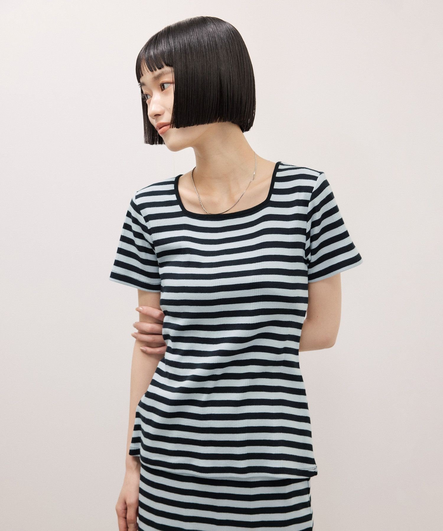 ADAM ET ROPE' FEMME 【Miller for ADAM ET ROPE'】別注 スクエアTee アダムエロペ トップス カットソー・Tシャツ ベージュ ブルー【送料無料】
