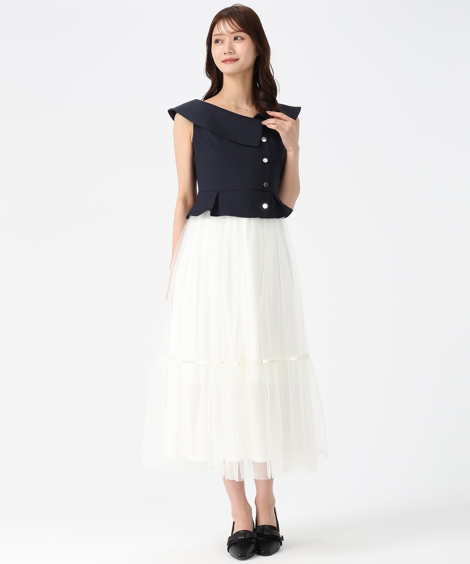 MISCH MASCH アシメビッグカラーチュールドッキングワンピース MM627422 ミッシュマッシュ ワンピース・ドレス ワンピース ホワイト ネイビー