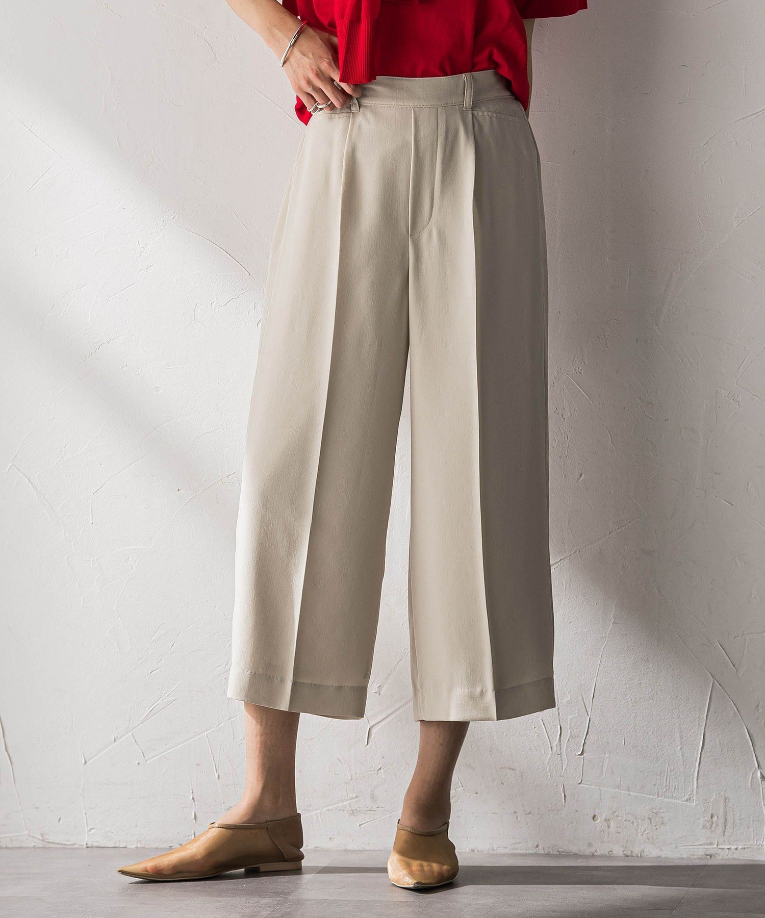 MAYSON GREY 【40周年限定】復刻リネンライクイージークロップドワイドパンツ メイソングレイ パンツ その他のパンツ ベージュ ブラック