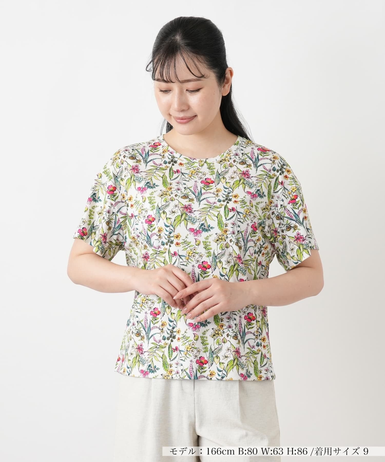 Leilian 小花柄クルーネックカットソー【Leilian WHITE LABEL】 レリアン トップス カットソー・Tシャツ ブルー ネイビー ホワイト