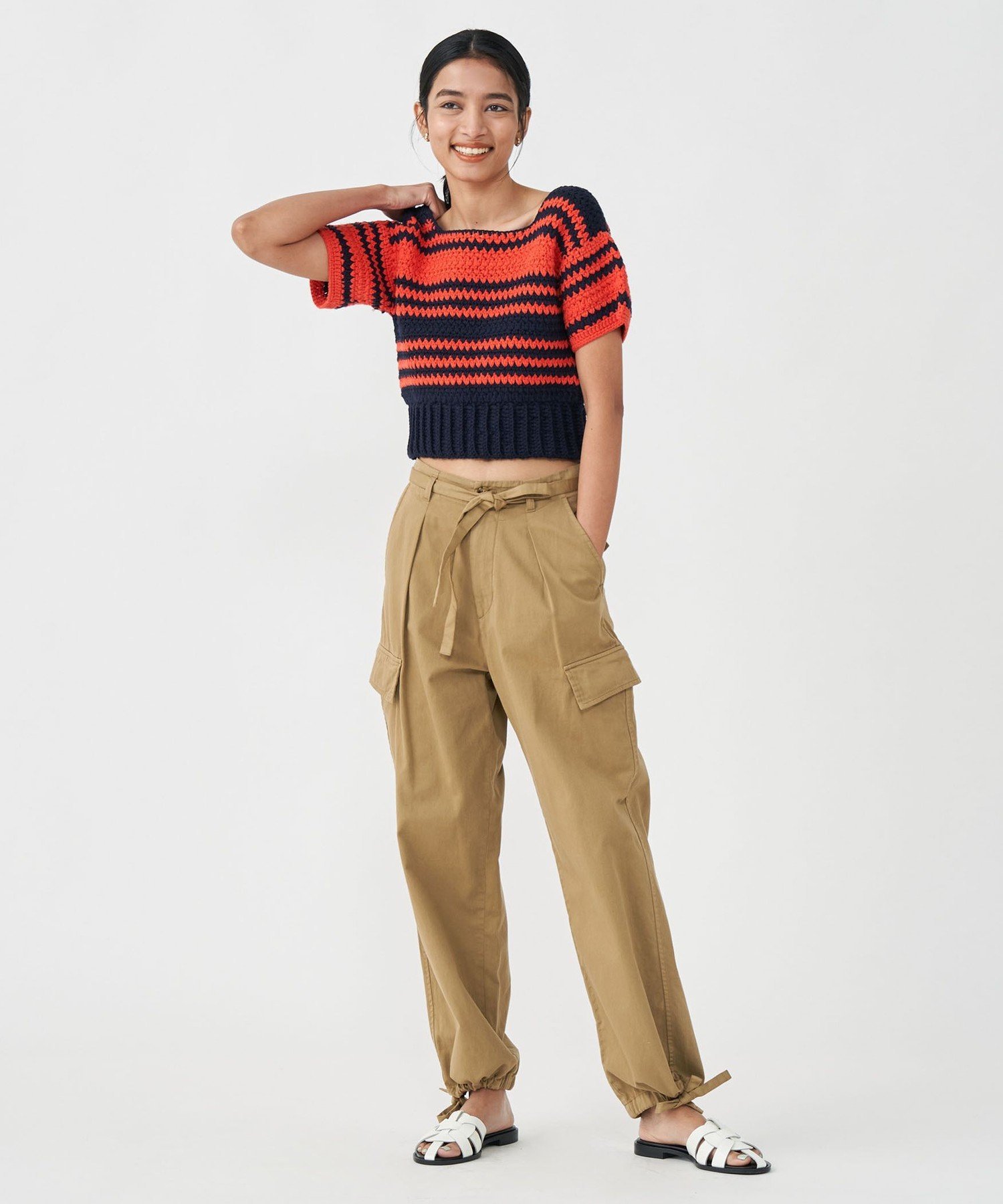 【SALE／75%OFF】MACPHEE ソフトコットンサテン カーゴパンツ トゥモローランド パンツ カーゴパンツ ベージュ ブラウン【送料無料】