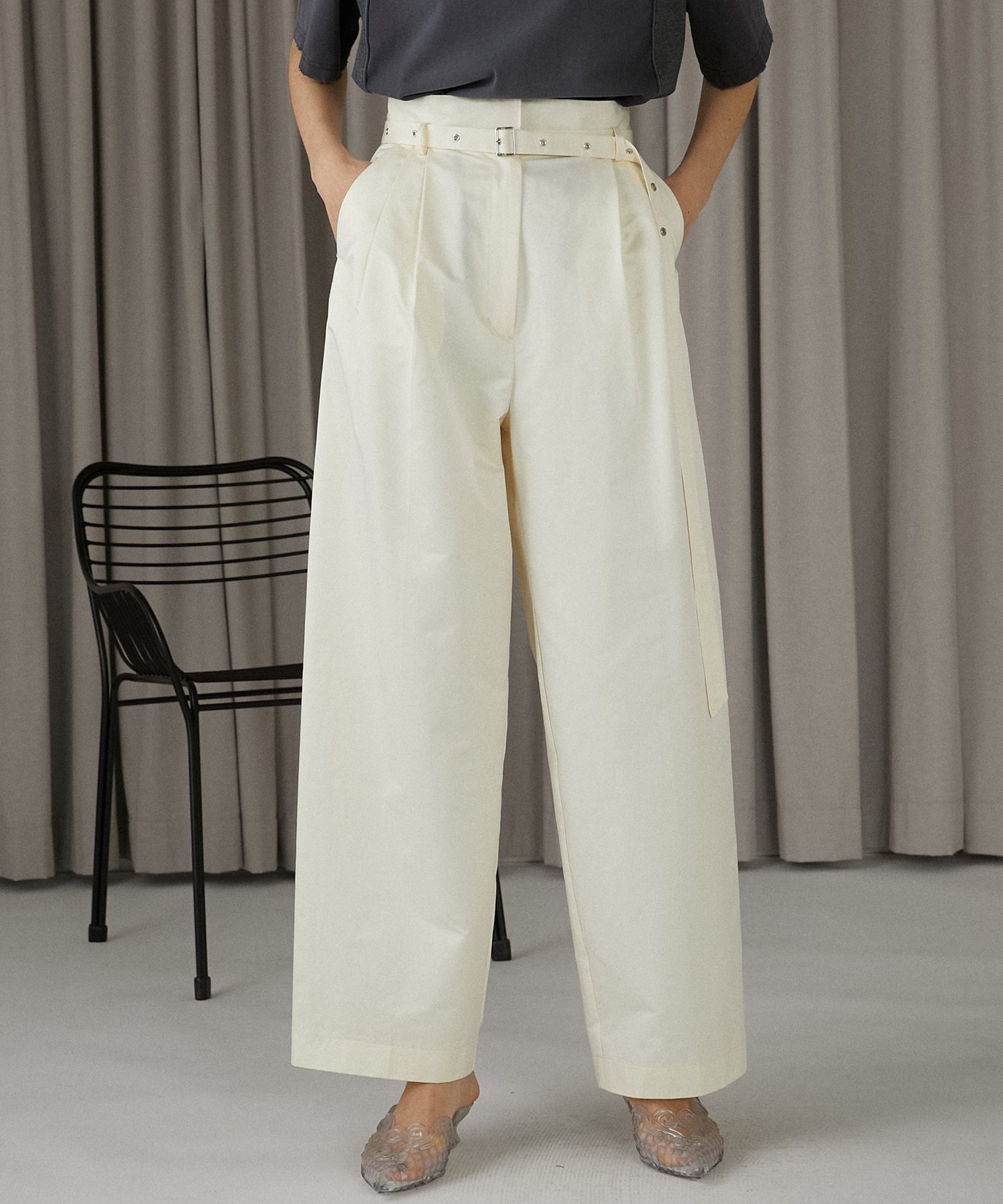 PRANK PROJECT アイレットベルトサテンタックパンツ / Eyelet Belt Satin Tuck Pants プランク プロジェクト パンツ その他のパンツ ピンク グリーン ブラック ホワイト【送料無料】