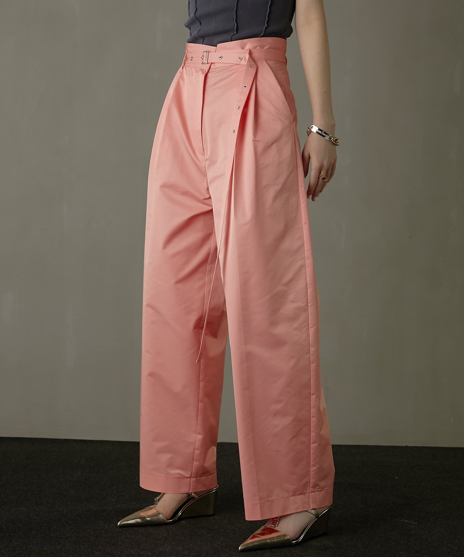 PRANK PROJECT アイレットベルトサテンタックパンツ / Eyelet Belt Satin Tuck Pants プランク プロジェクト パンツ その他のパンツ ピンク グリーン ブラック ホワイト【送料無料】