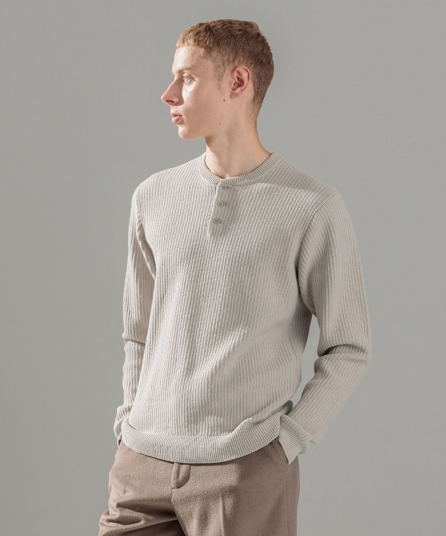 【SALE／30%OFF】JOSEPH HOMME エアリーシープコットン / ヘンリーネックニット ジョゼフ オム トップス ニット ネイビー ホワイト【送料無料】
