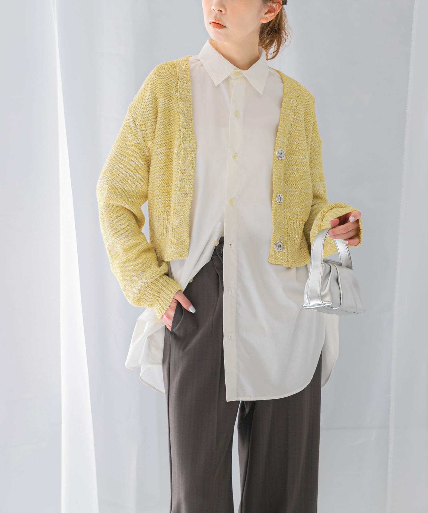 【SALE／50%OFF】URBAN RESEARCH ROSSO ラメミックスショートカーディガン アーバンリサーチロッソ トップス カーディガン イエロー ホワイト【送料無料】