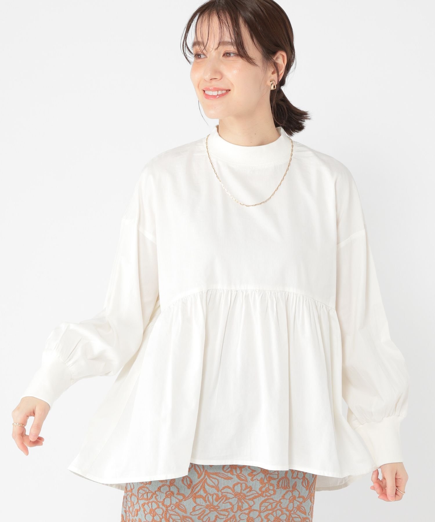 【SALE／50%OFF】studio CLIP リブモック切り替えフレアブラウス スタディオクリップ トップス シャツ・ブラウス ホワイト グレー グリーン