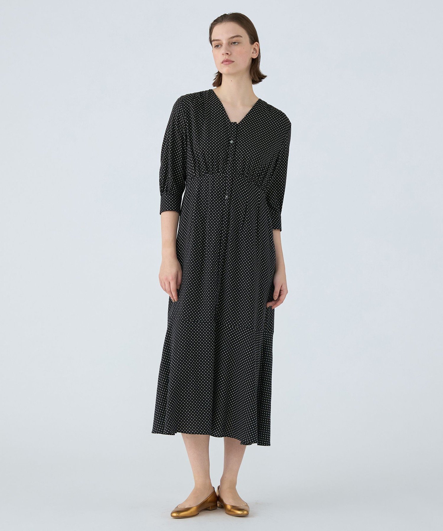 【SALE／60%OFF】Ballsey ドットプリント Vネックマーメイドワンピース トゥモローランド ワンピース・ドレス ワンピース ベージュ ブラック【送料無料】