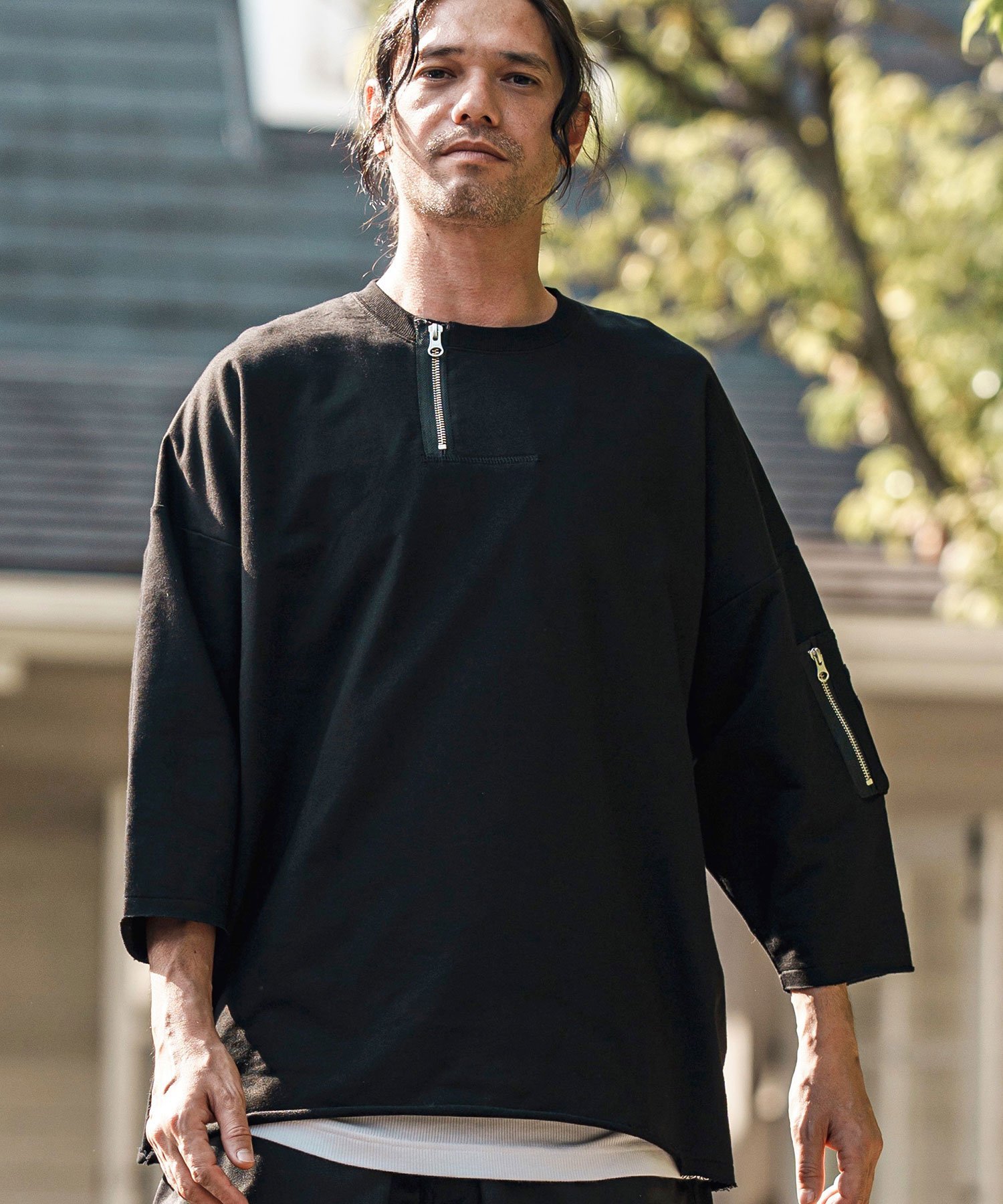 CAMBIO mt9733- Zipper Neck 3-4 Sleeve Cut sew 半端袖カットソー カンビオ トップス カットソー・Tシャツ ホワイト グレー ブラック【送料無料】