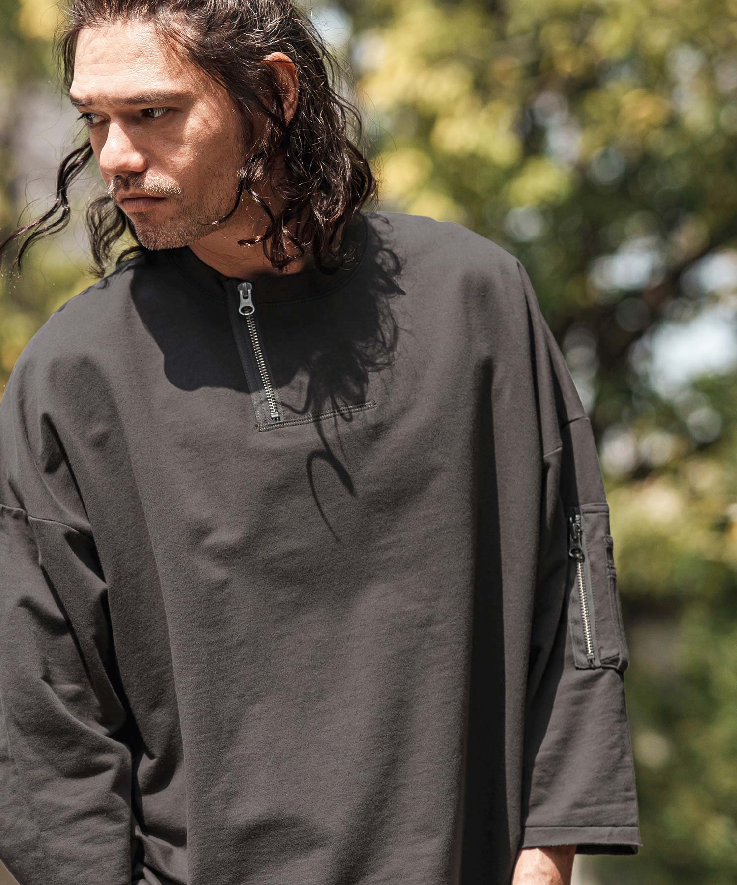 CAMBIO mt9733- Zipper Neck 3-4 Sleeve Cut sew 半端袖カットソー カンビオ トップス カットソー・Tシャツ ホワイト グレー ブラック【送料無料】
