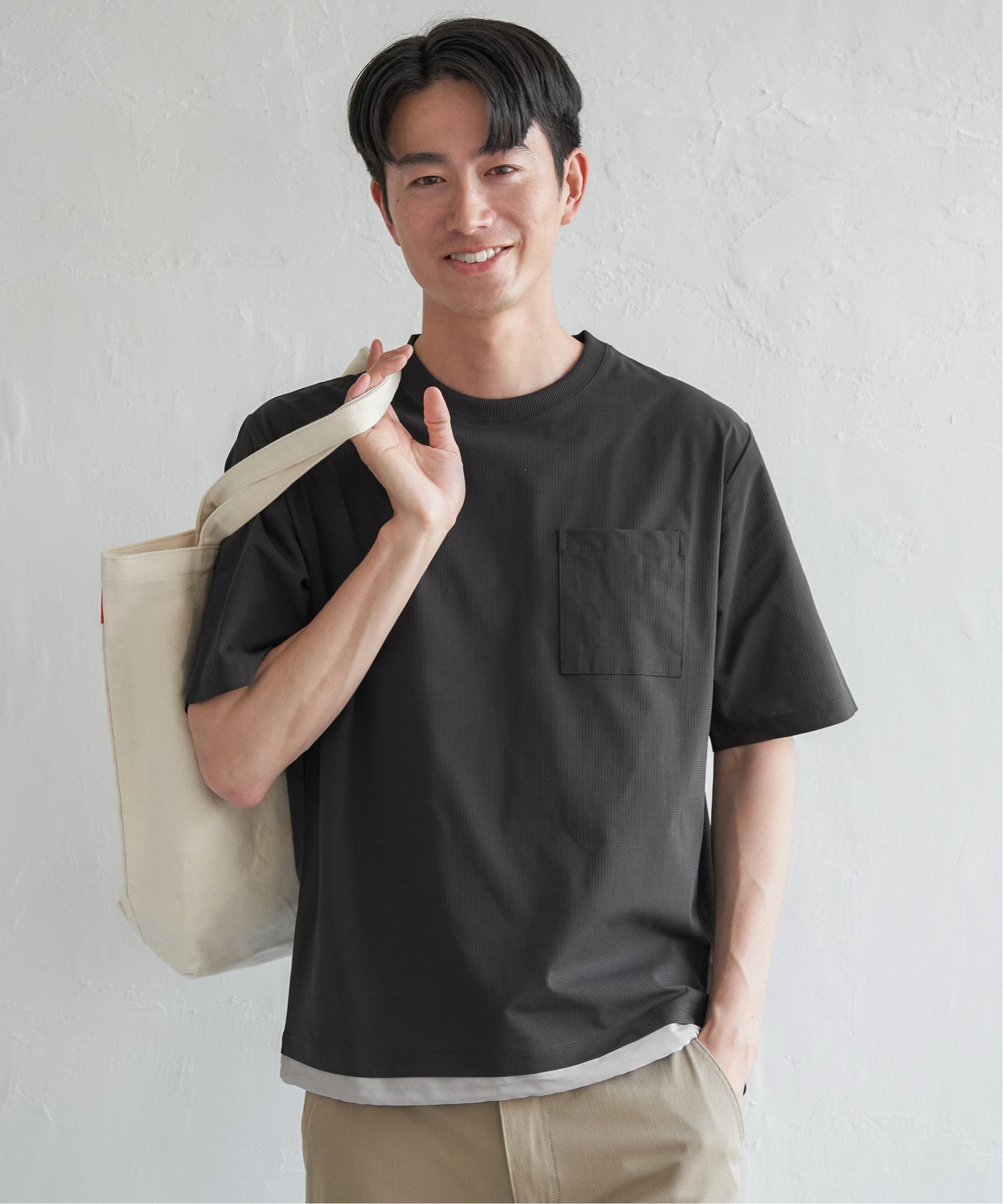 ikka 【吸水速乾】ドライメッシュドロストTシャツ イッカ トップス カットソー・Tシャツ ベージュ ブラック ブルー カーキグリーン
