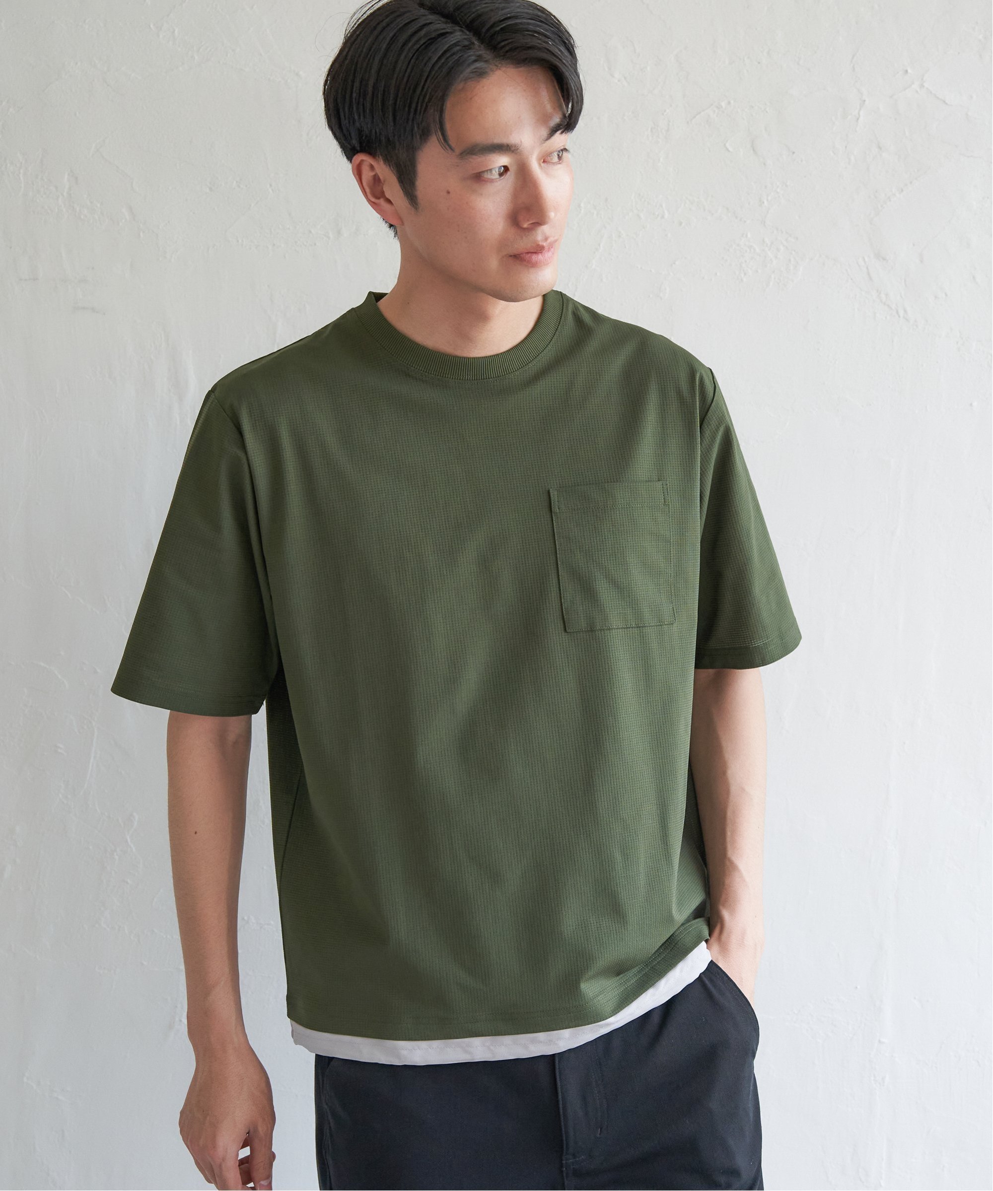 ikka 【吸水速乾】ドライメッシュドロストTシャツ イッカ トップス カットソー・Tシャツ ベージュ ブラック ブルー カーキグリーン