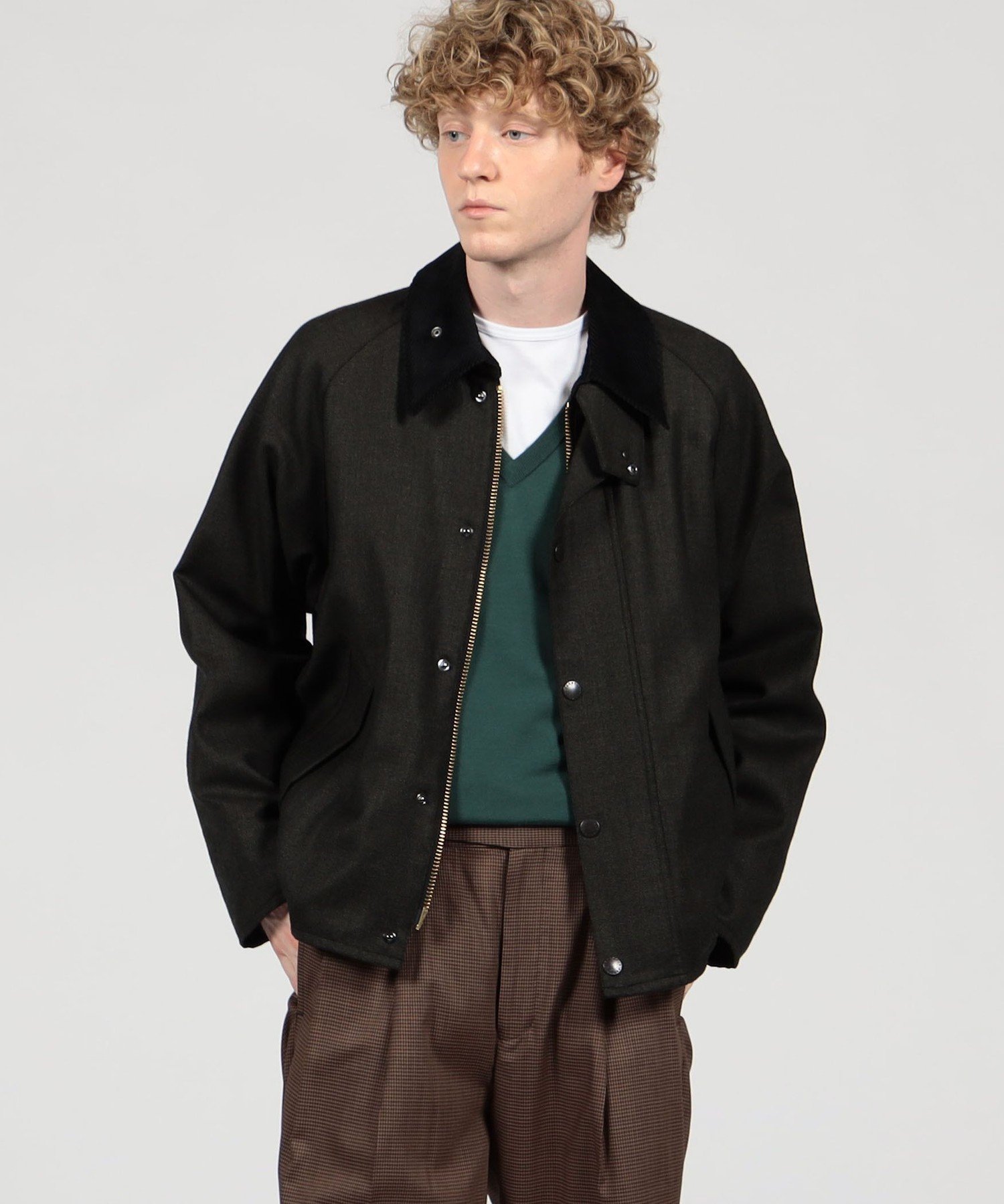TOMORROWLAND MEN 【別注】Barbour TRASPORT ウールブルゾン DORMEIUL トゥモローランド ジャケット・アウター ブルゾン・ジャンパー ブラック カーキグリーン【送料無料】