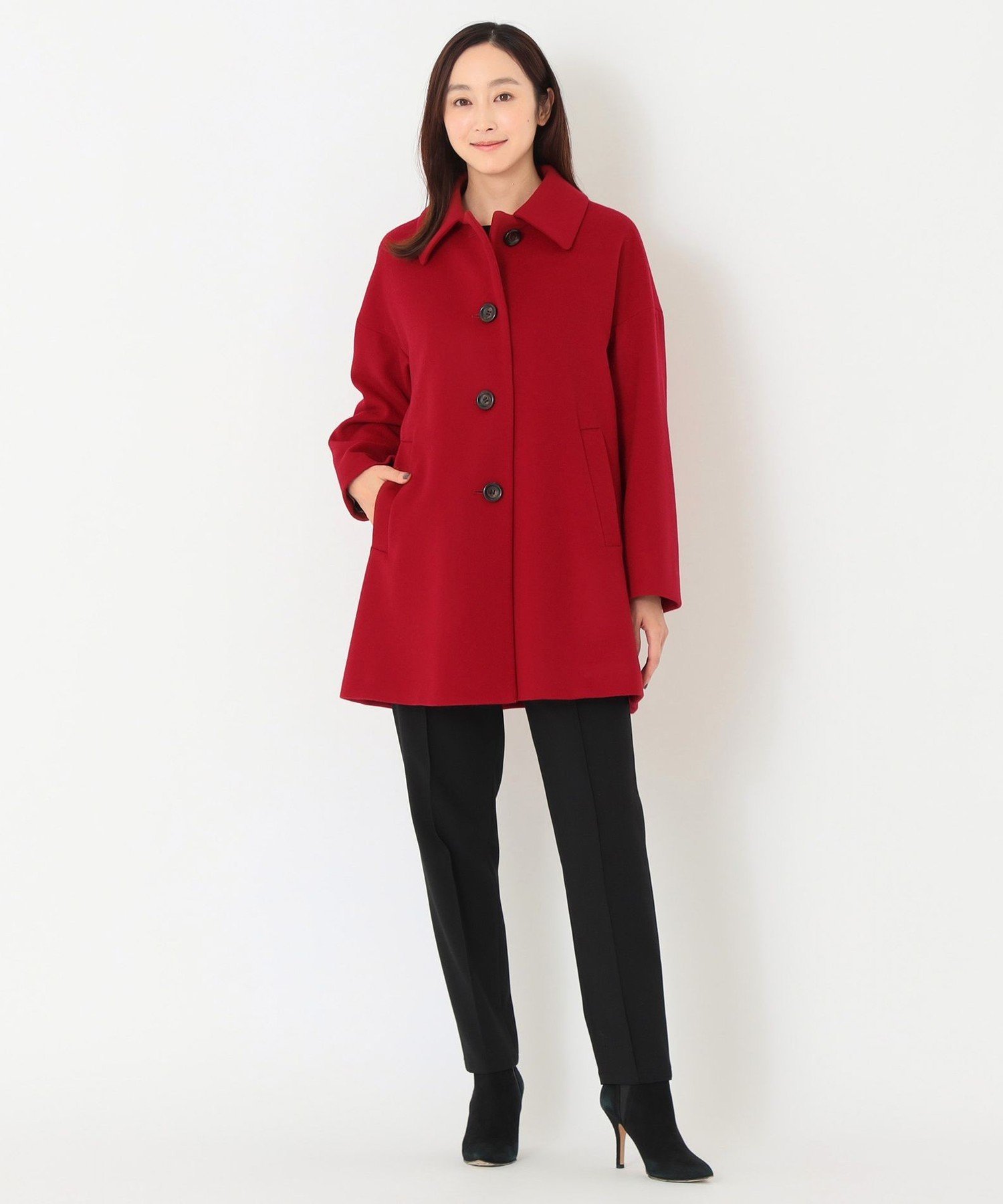 SANYOCOAT ウールビーバー ショートコート サンヨーコート ジャケット・アウター ステンカラーコート レッド ネイビー