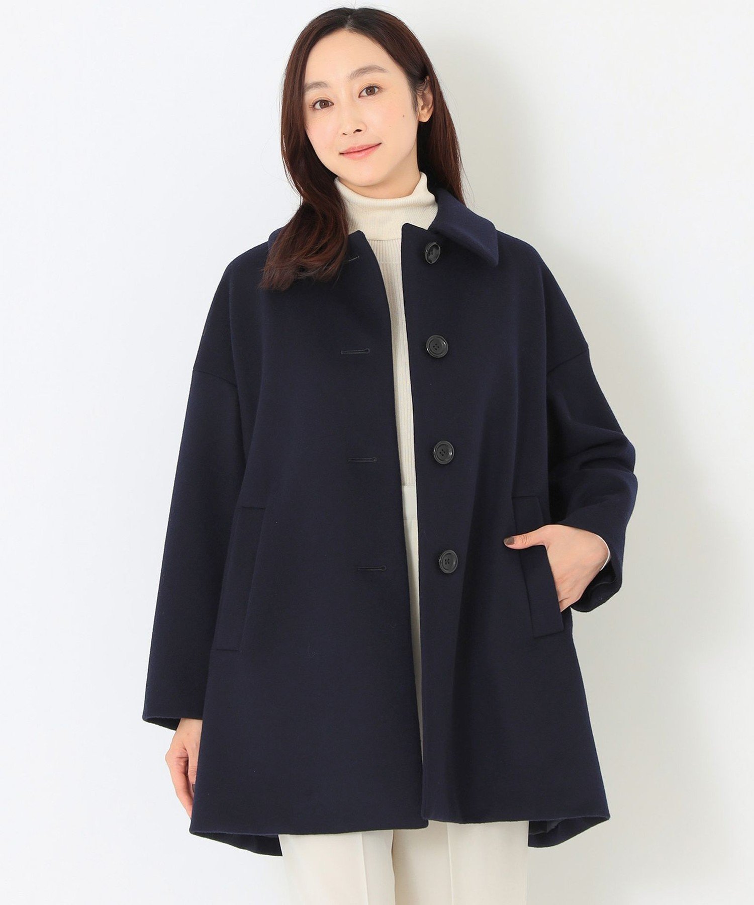 SANYOCOAT ウールビーバー ショートコート サンヨーコート ジャケット・アウター ステンカラーコート レッド ネイビー