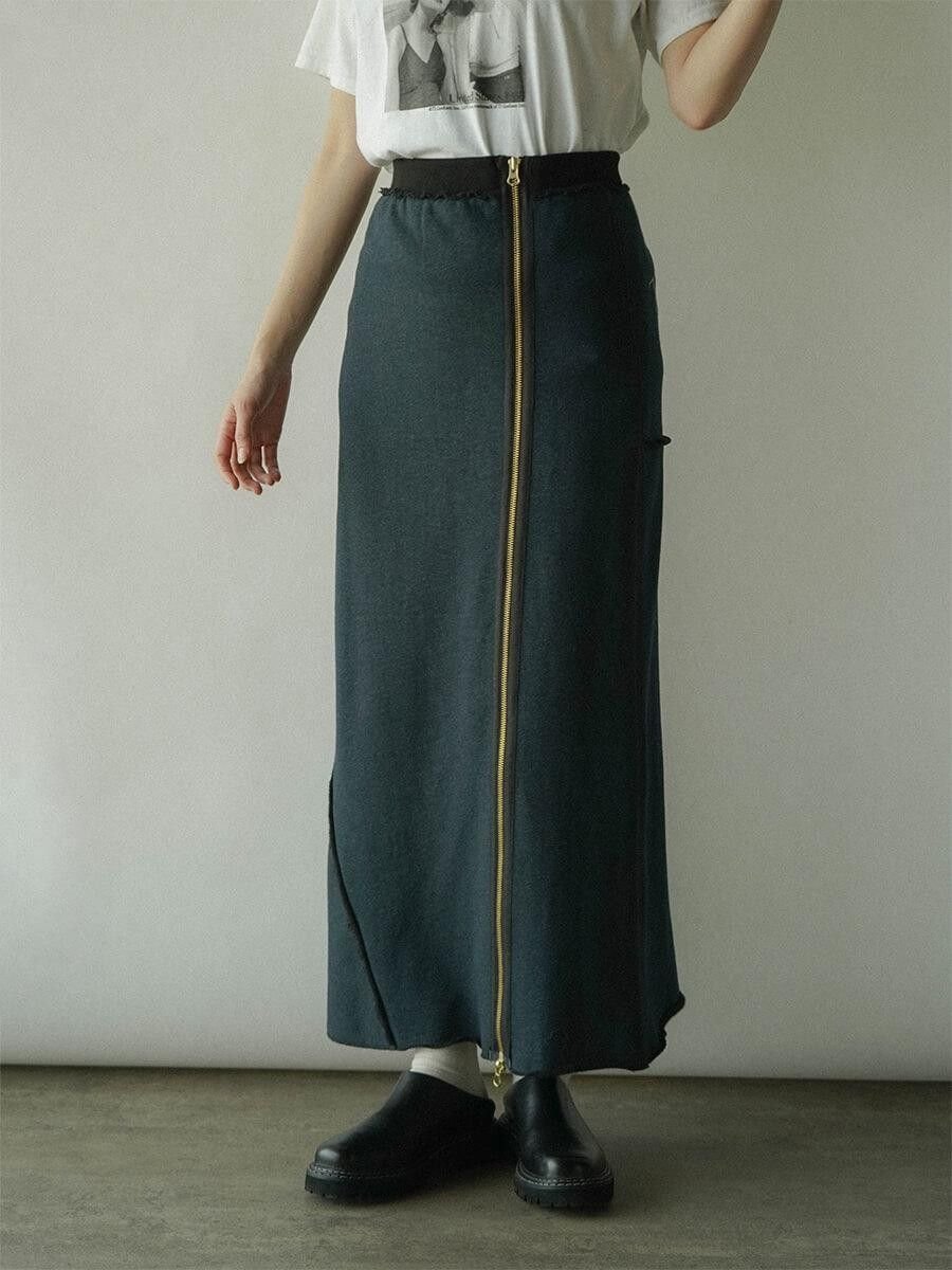 RADIATE ボアスウェットバックテキスト配色ジップスカート ラシュッド スカート ロング・マキシスカート ネイビー【送料無料】