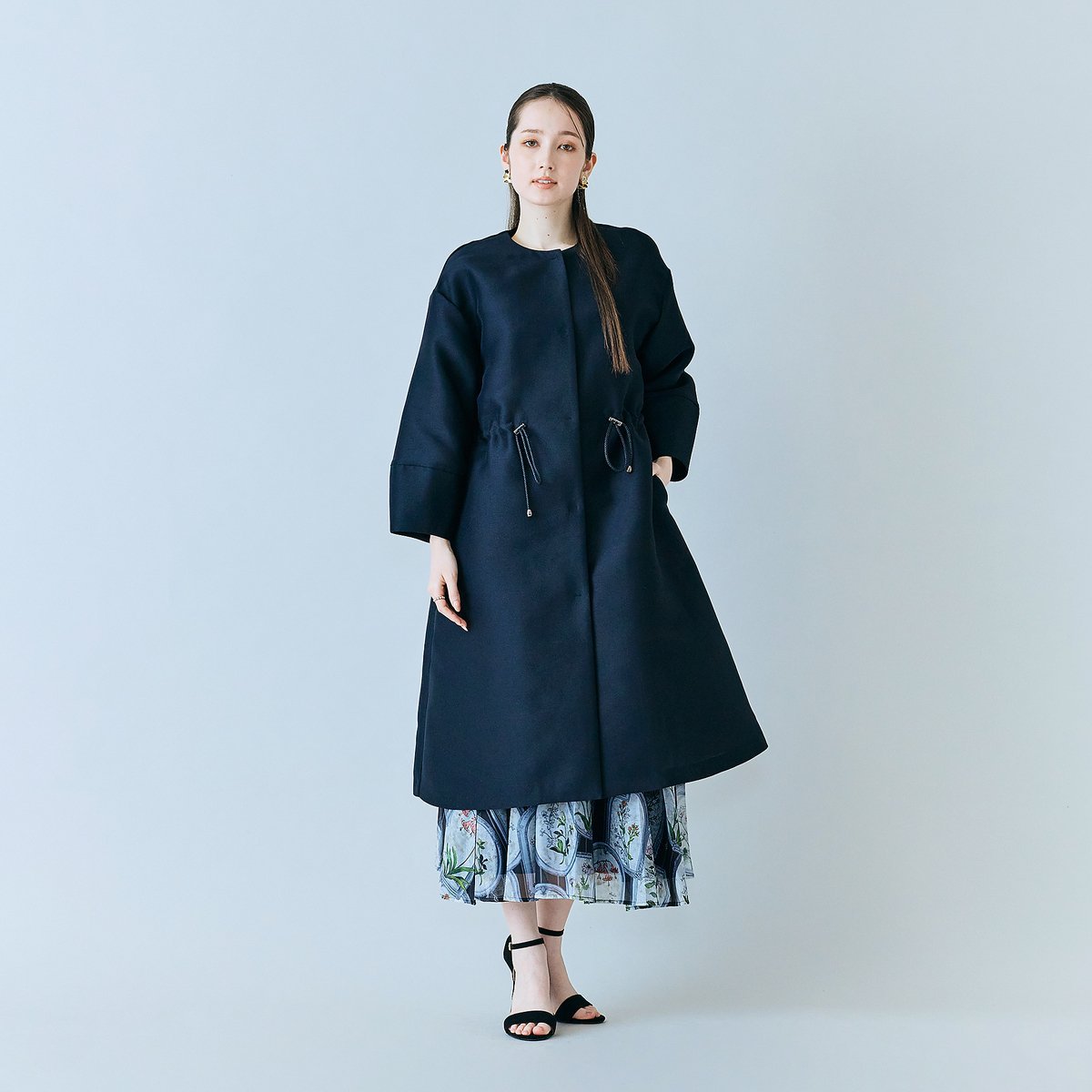 Audie a Muses 2WAYカラードロストコート ローズティアラ ジャケット・アウター ノーカラージャケット ブラック【送料無料】